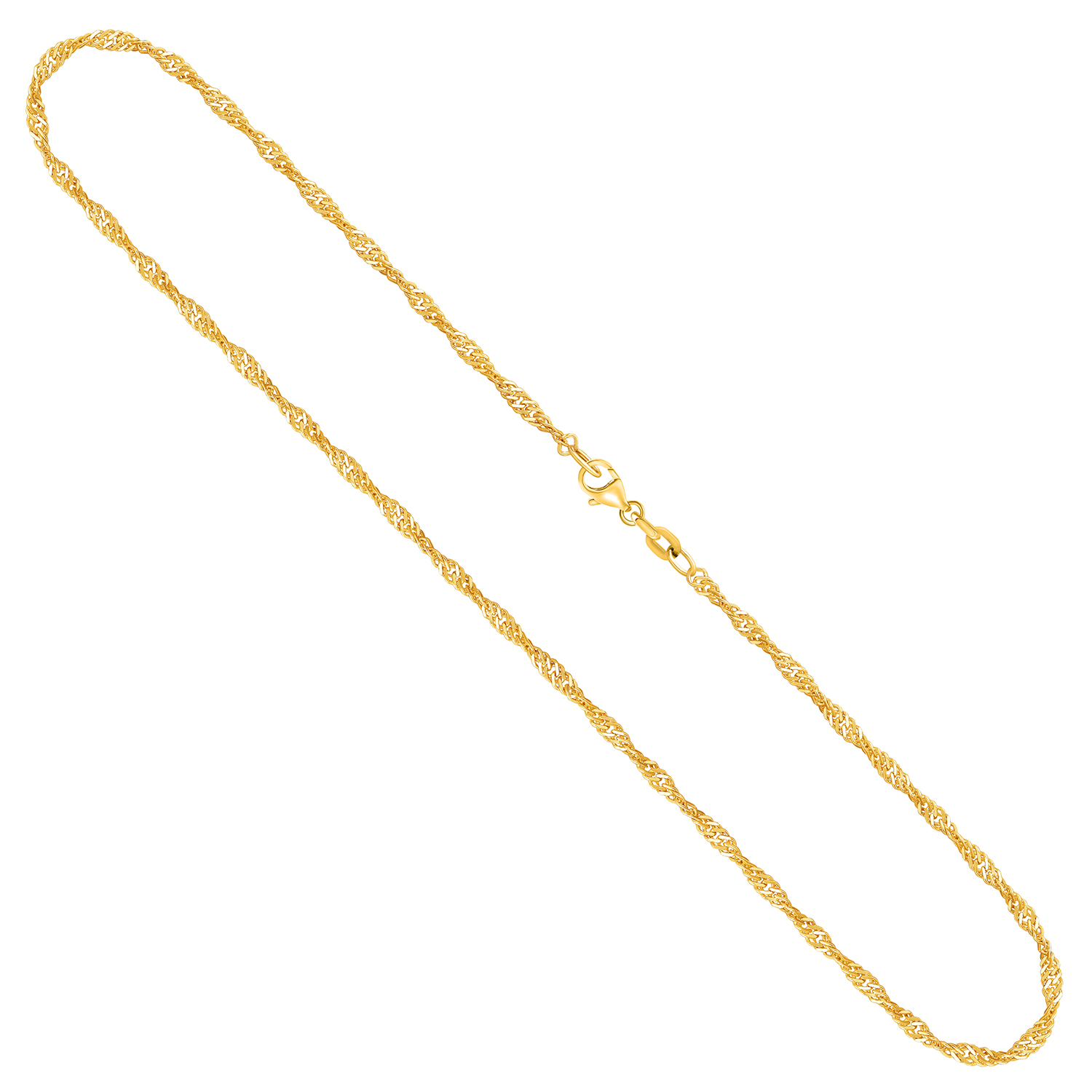 Goldkette als Singapurkette in Gelbgold 750 / 18K, 42 cm lang, 1.8 mm breit, Gewicht ca. 3.3 g.