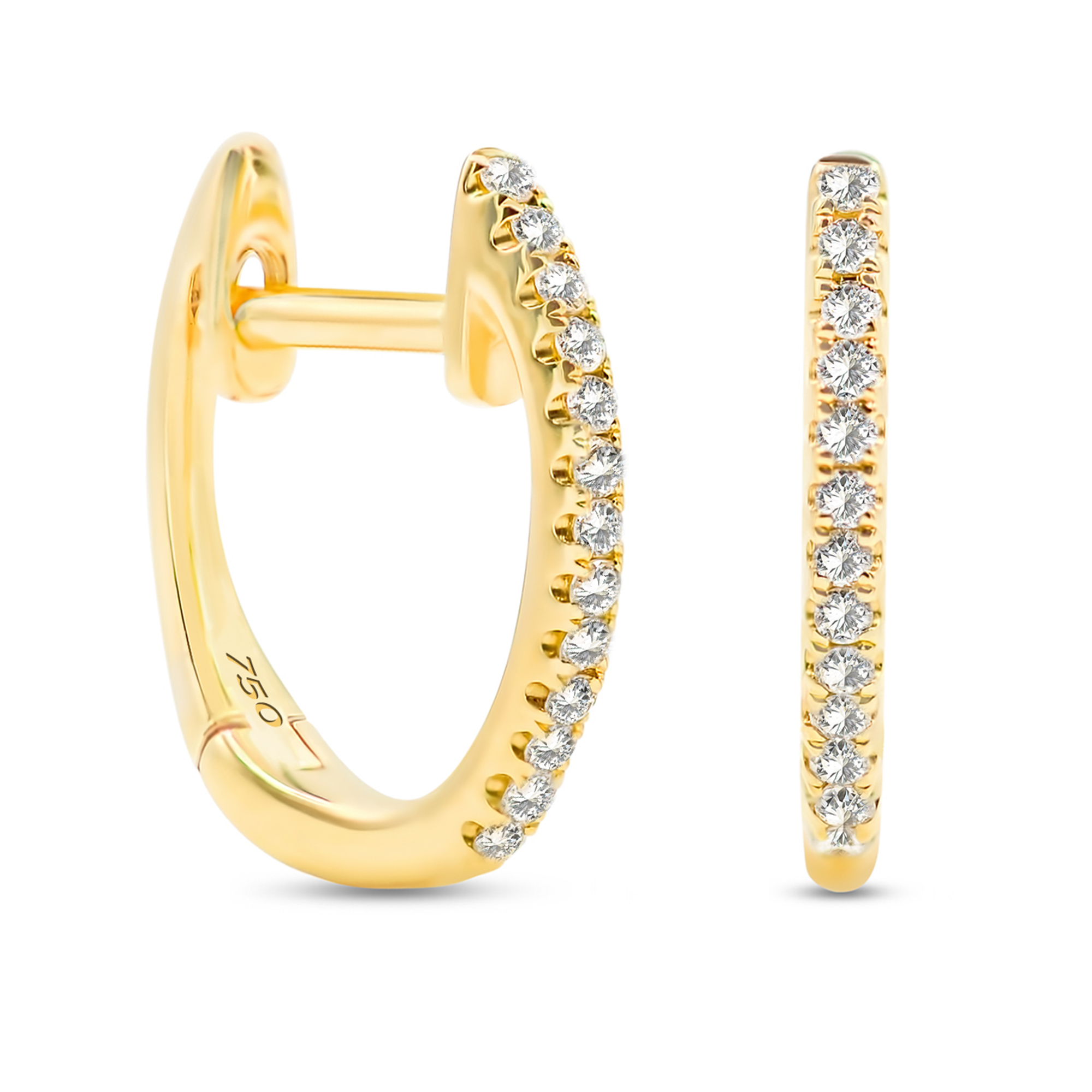 0,07 Karat Diamant Creolen, Gelbgold 750 / 18K, Außendurchmesser 10.3 mm, Breite 1.3 mm, Gewicht ca. 1.0 g