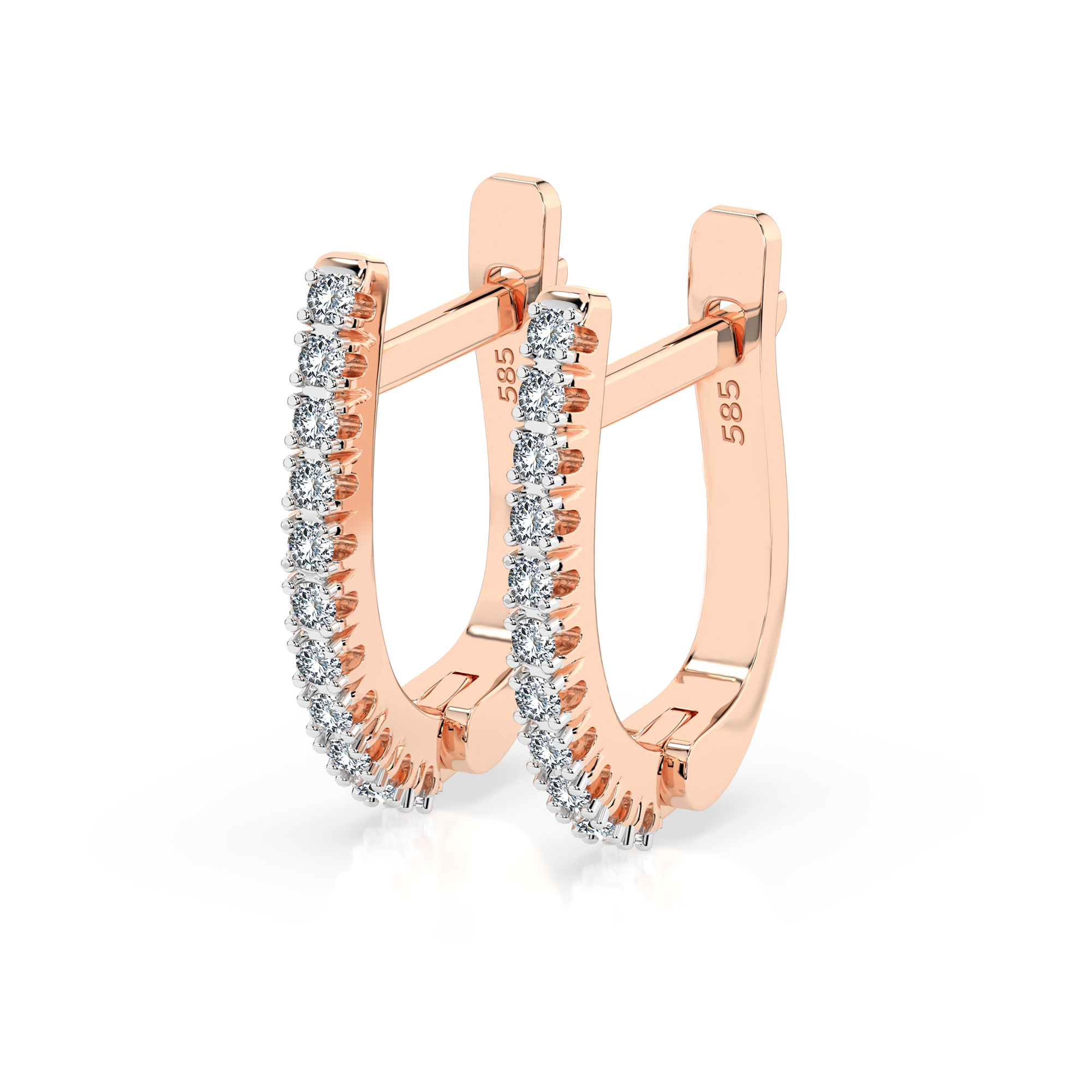 0,18 Karat Diamant Creolen, Rotgold 585 / 14 Karat, Gewicht ca. 1.5 g.
