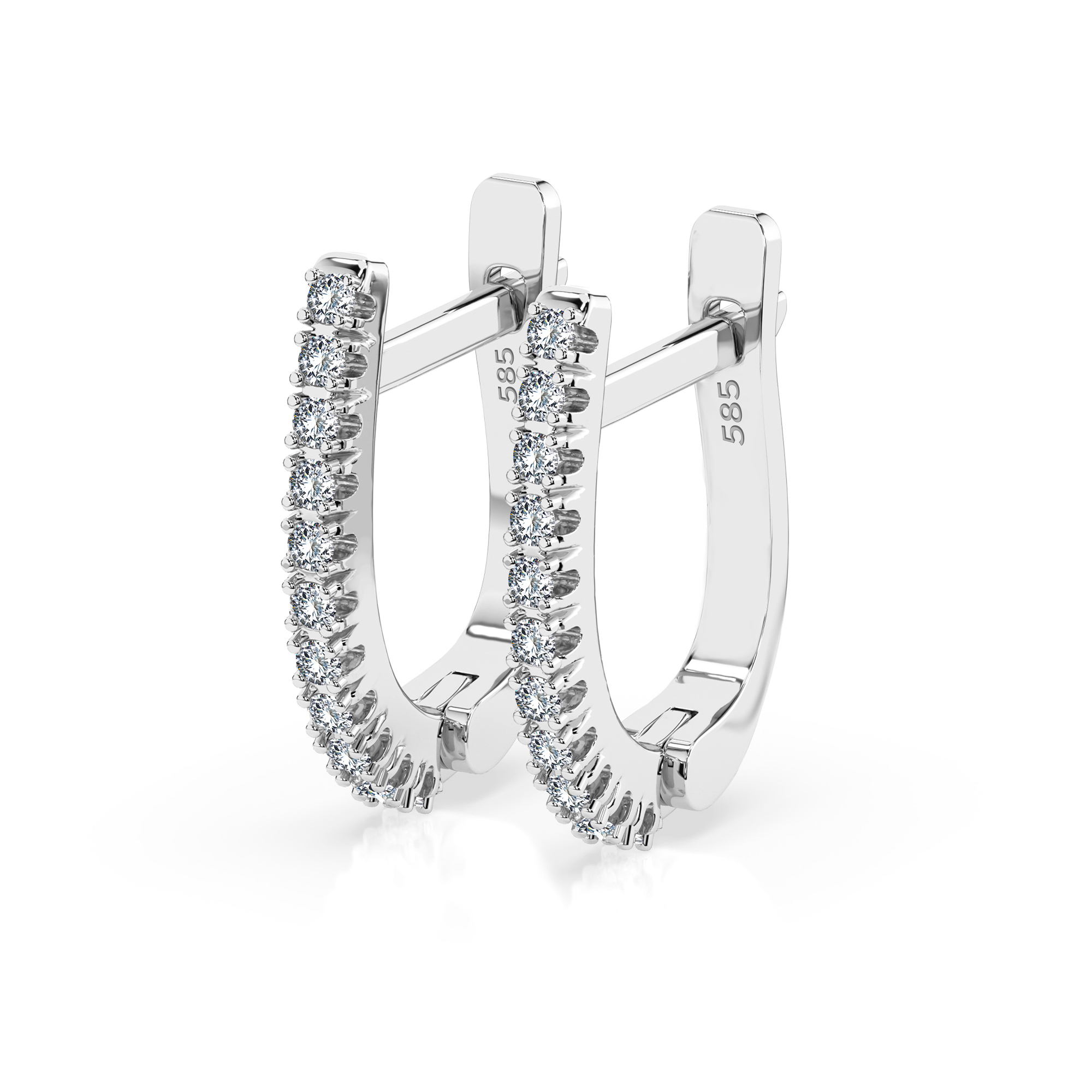 0,18 Karat Diamant Creolen, Weißgold 585 / 14 Karat, Gewicht ca. 1.5 g.