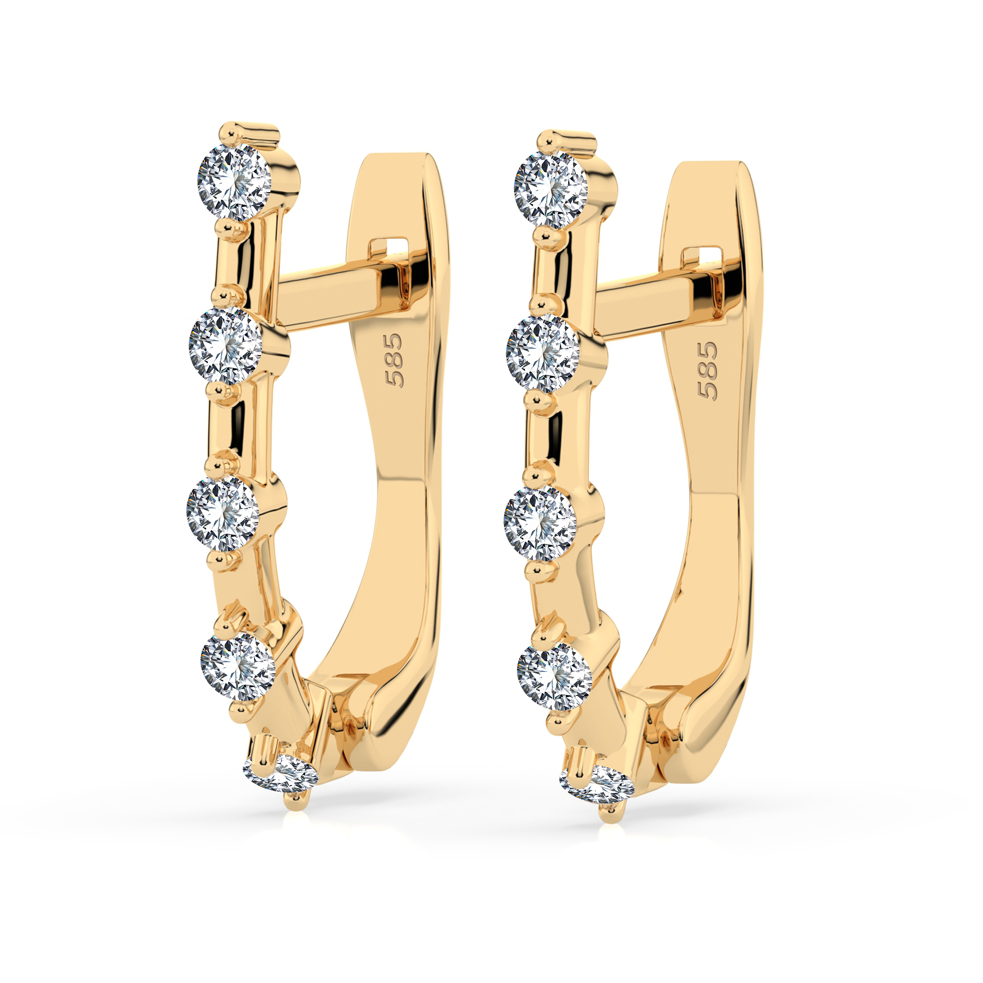 0,2 Karat Diamant Creolen, Gelbgold 585 / 14 Karat, Gewicht ca. 1.6 g.
