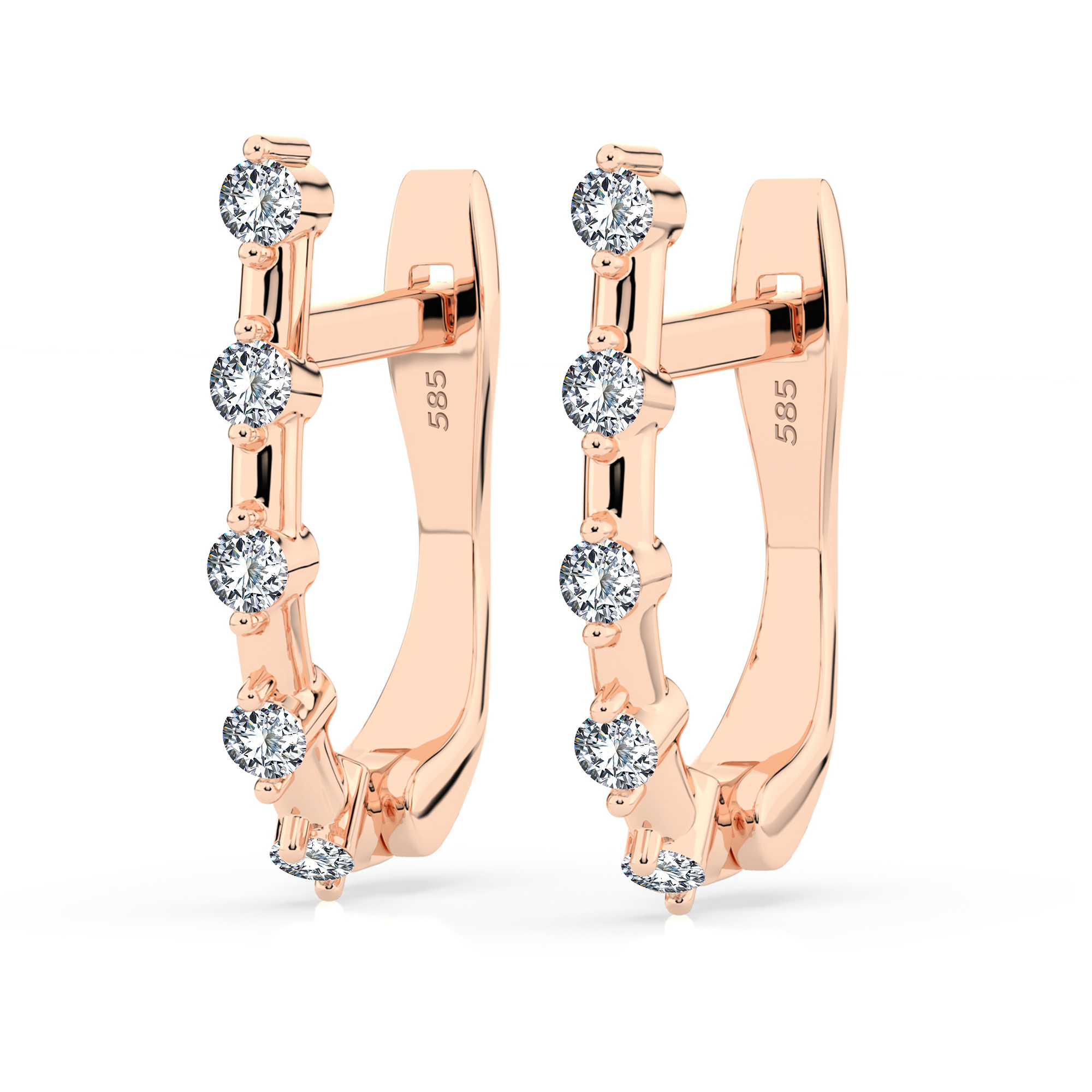 0,2 Karat Diamant Creolen, Rotgold 585 / 14 Karat, Gewicht ca. 1.6 g.