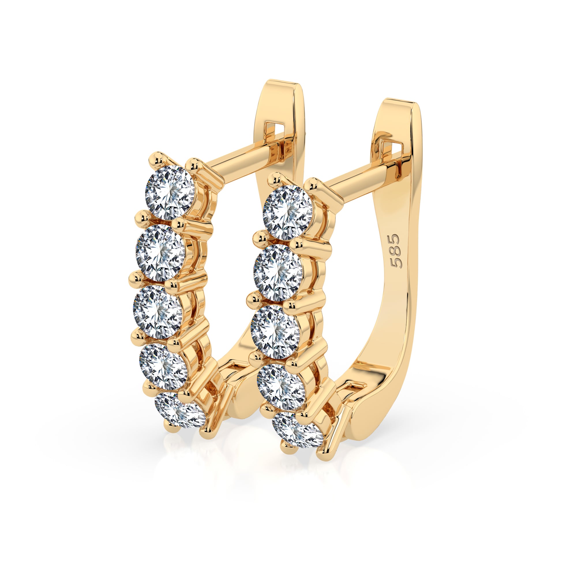0,6 Karat Diamant Creolen, Gelbgold 585 / 14 Karat, Gewicht ca. 2.2 g.