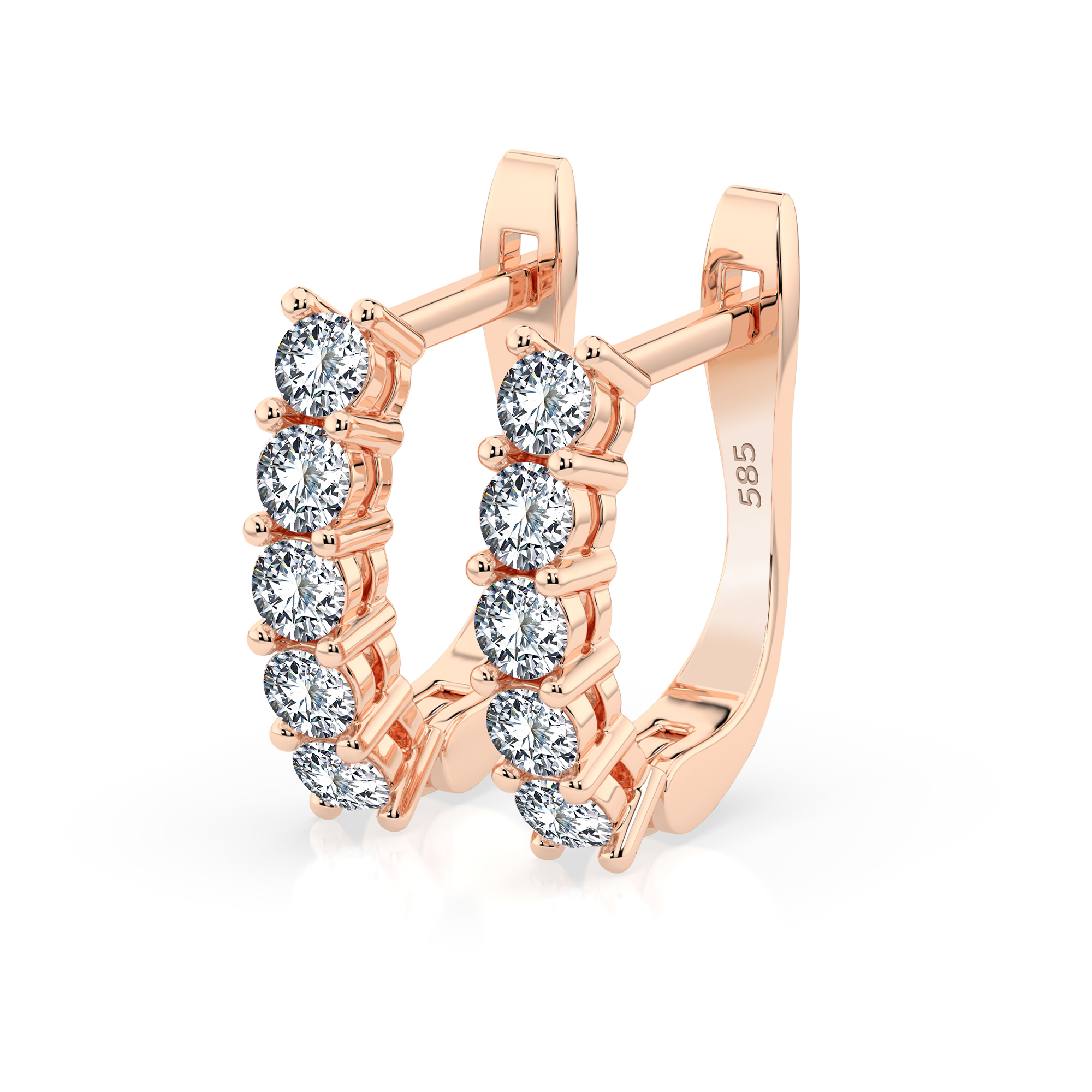 0,6 Karat Diamant Creolen, Rotgold 585 / 14 Karat, Gewicht ca. 2.2 g.