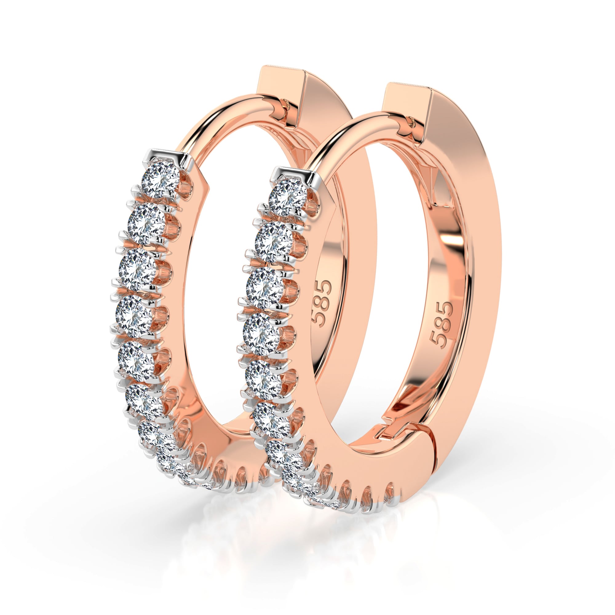 0,22 Karat Diamant Creolen, Rotgold 585 / 14 Karat, Gewicht ca. 2 g.