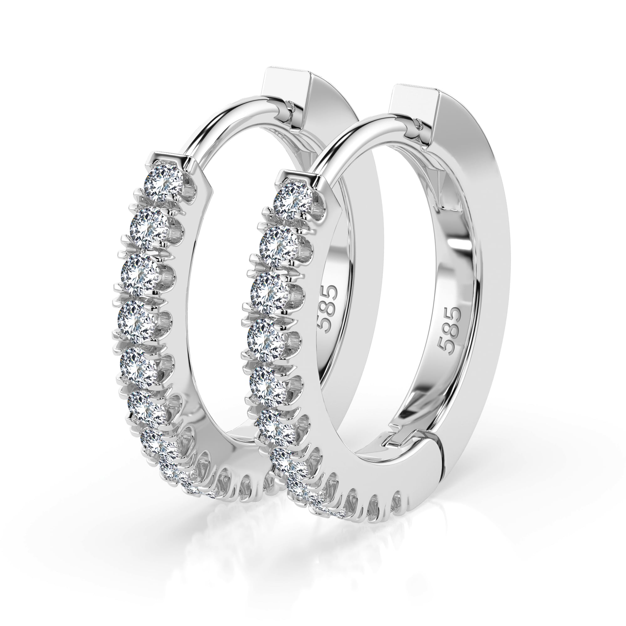 0,22 Karat Diamant Creolen, Weißgold 585 / 14 Karat, Gewicht ca. 2 g.