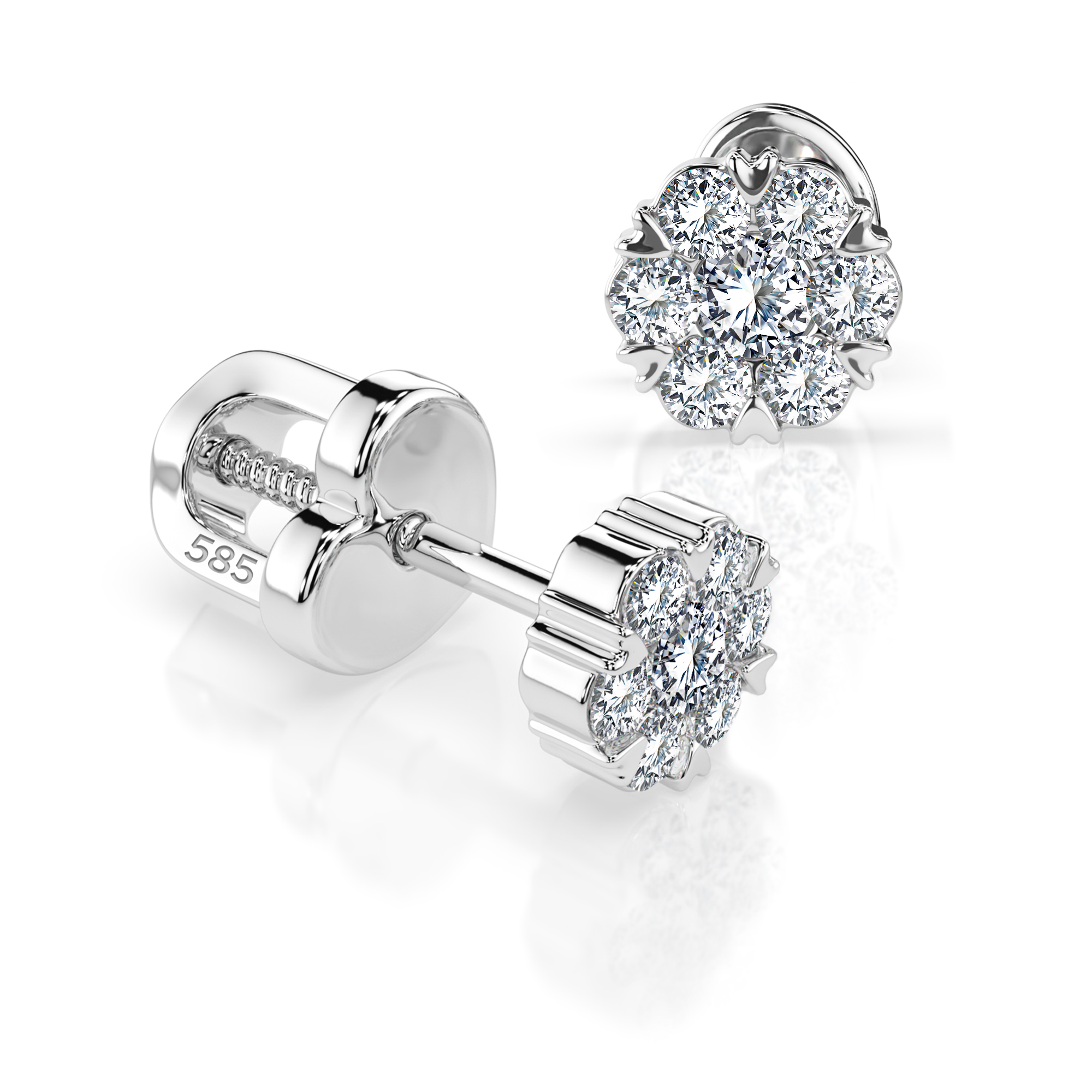 0,18 Karat Diamant Ohrstecker mit 14 echten Diamanten, Weißgold 585 / 14K, Gewicht ca. 0.8 g
