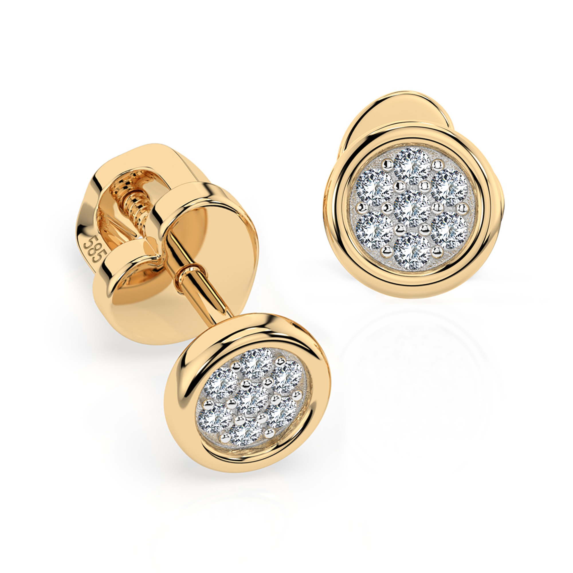 0,08 Karat Diamant Ohrstecker mit 14 echten Diamanten, Gelbgold 585 / 14K, Gewicht ca. 1.3 g