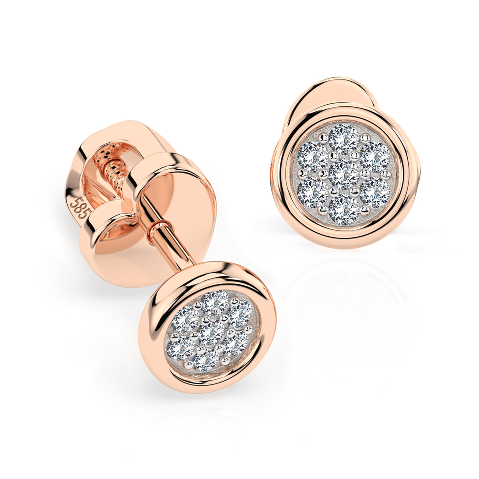 0,08 Karat Diamant Ohrstecker mit 14 echten Diamanten, Rotgold 585 / 14K, Gewicht ca. 1.3 g