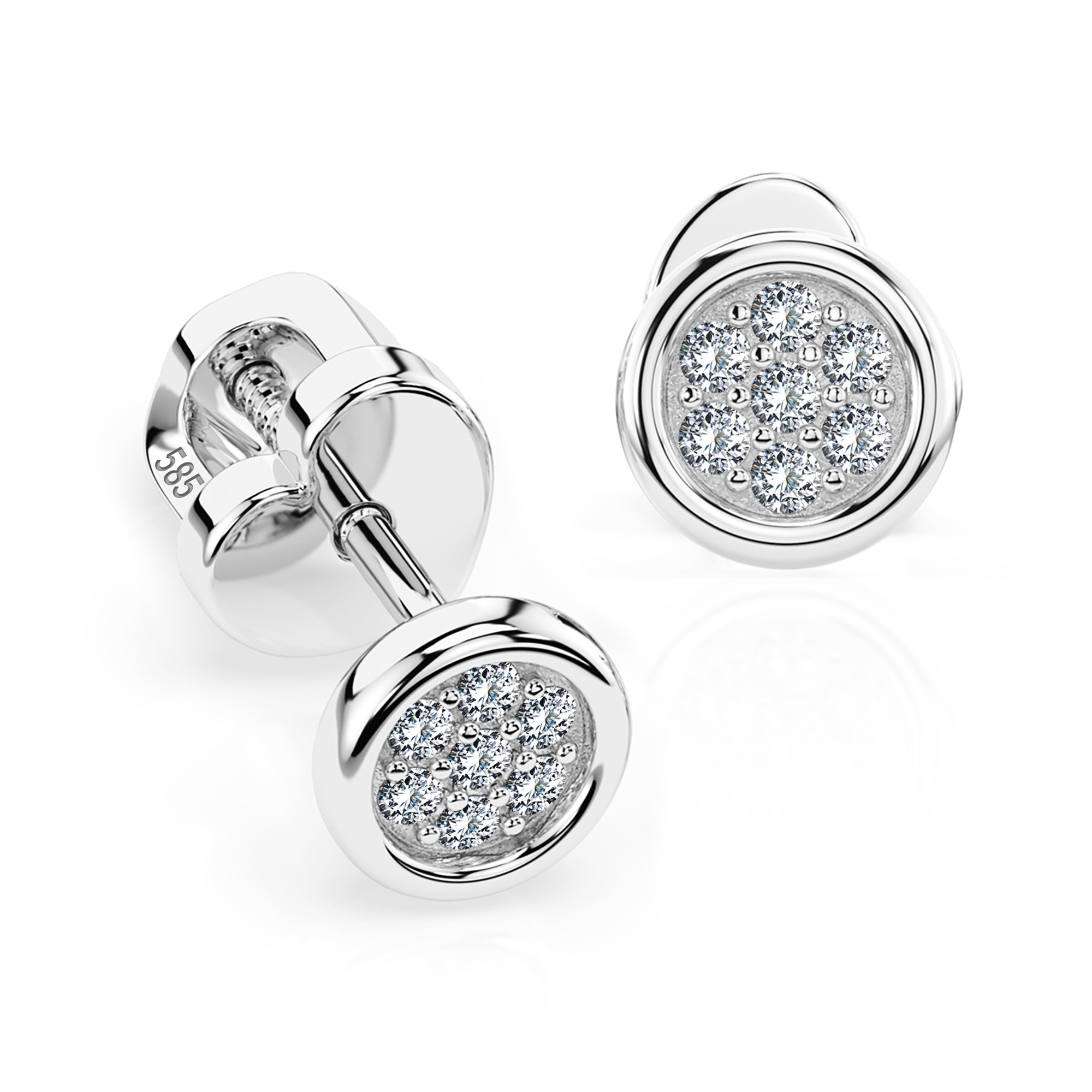 0,08 Karat Diamant Ohrstecker mit 14 echten Diamanten, Weißgold 585 / 14K, Gewicht ca. 1.3 g