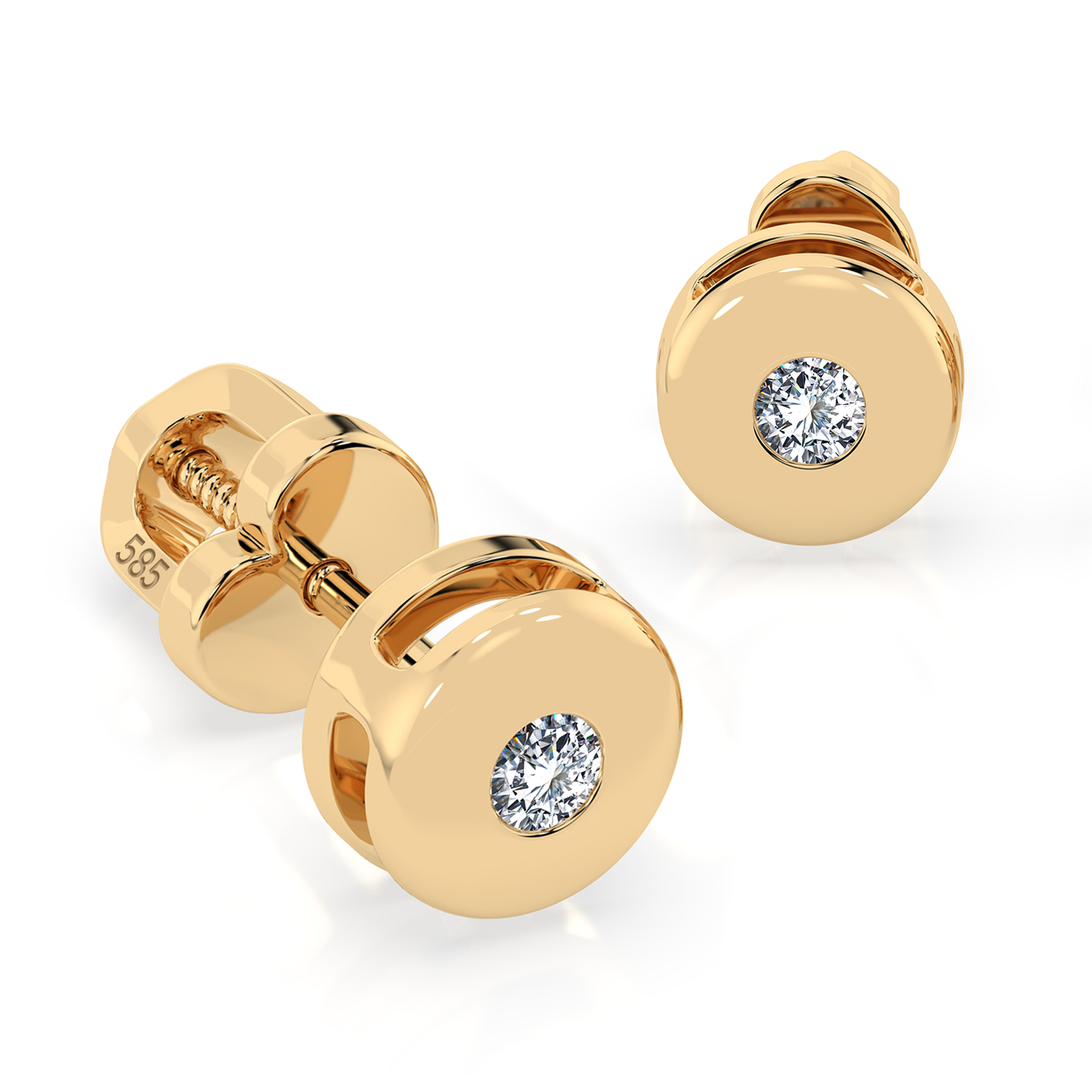 0,08 Karat Diamant Ohrstecker mit 2 echten Diamanten, Gelbgold 585 / 14K, Gewicht ca. 1.3 g