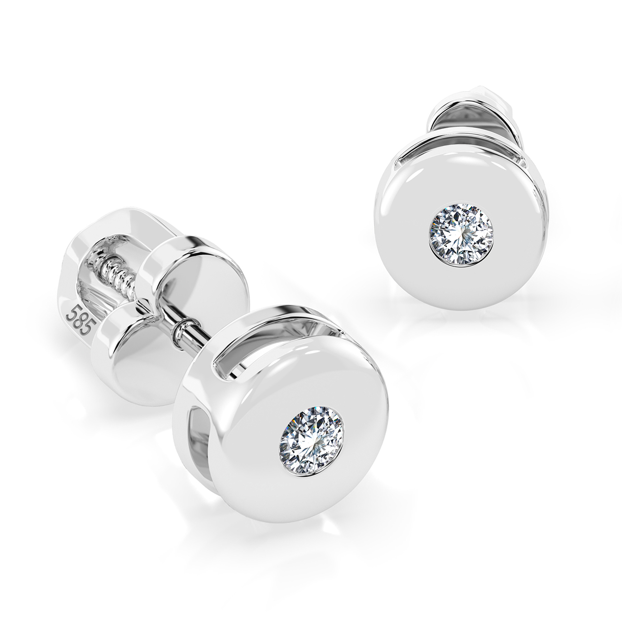 0,08 Karat Diamant Ohrstecker mit 2 echten Diamanten, Weißgold 585 / 14K, Gewicht ca. 1.3 g