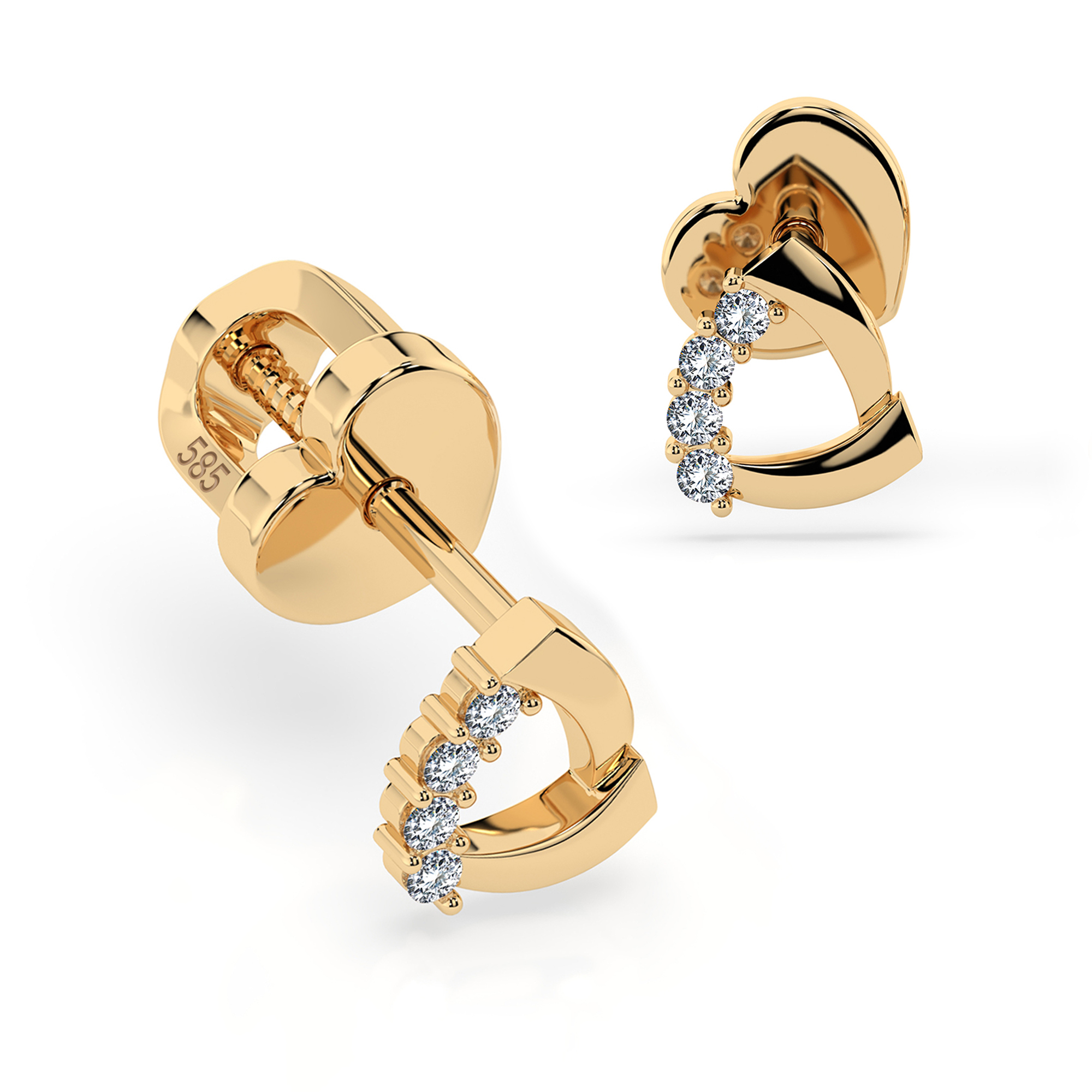 0,05 Karat Diamant Ohrstecker mit 8 echten Diamanten, Gelbgold 585 / 14K, Gewicht ca. 0.8 g