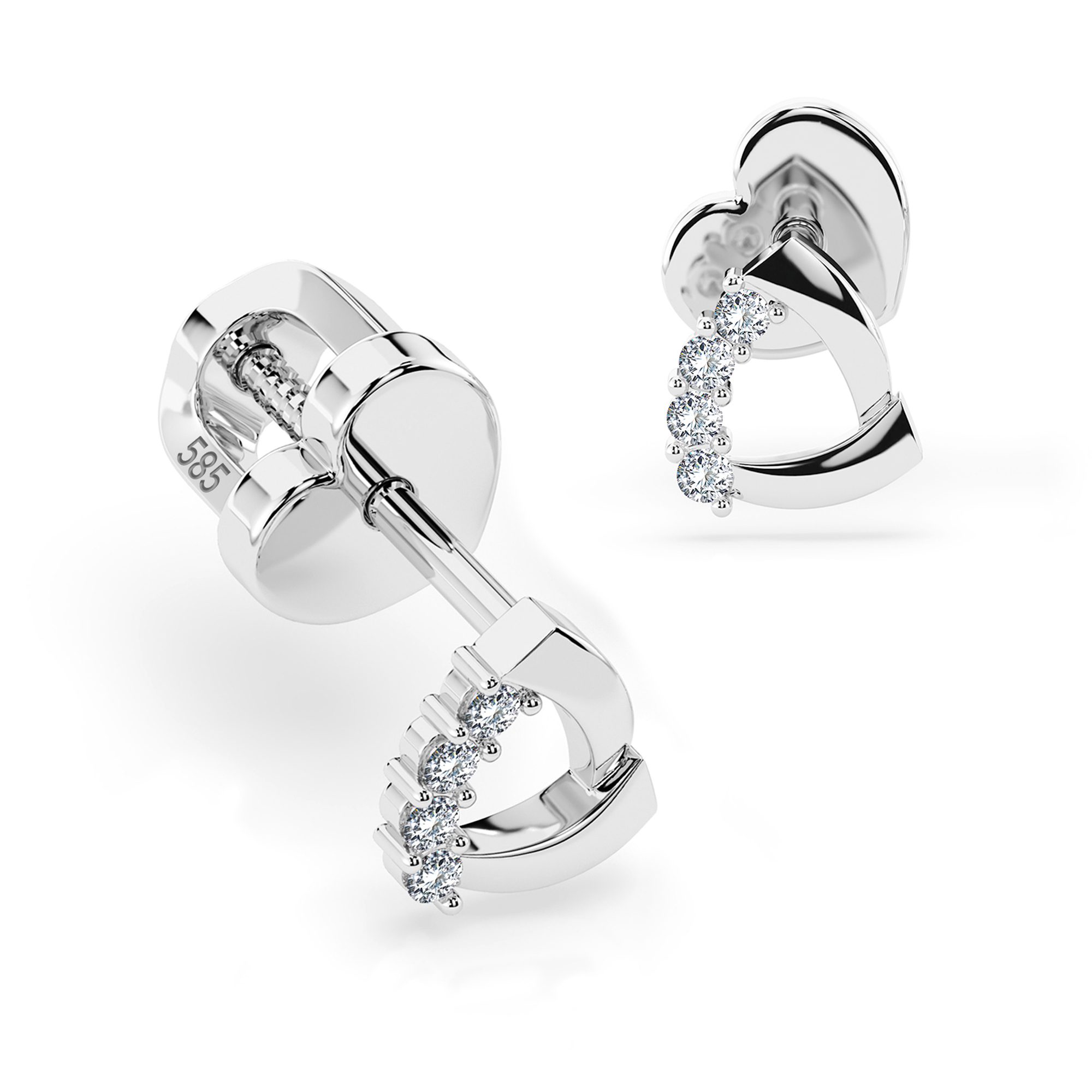 0,05 Karat Diamant Ohrstecker mit 8 echten Diamanten, Weißgold 585 / 14K, Gewicht ca. 0.8 g