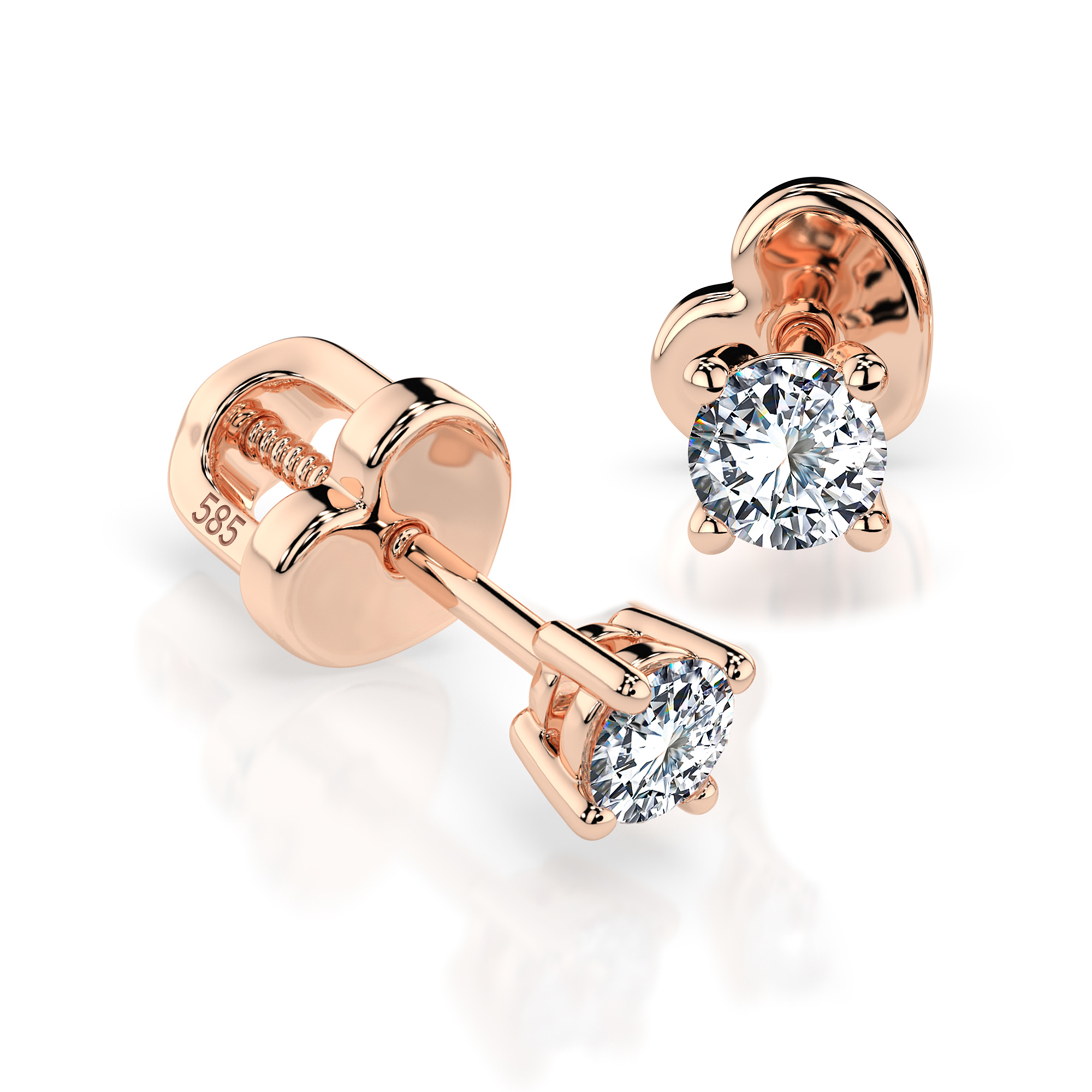 0,12 Karat Diamant Ohrstecker mit 2 echten Diamanten, Rotgold 585 / 14K, Gewicht ca. 0.7 g