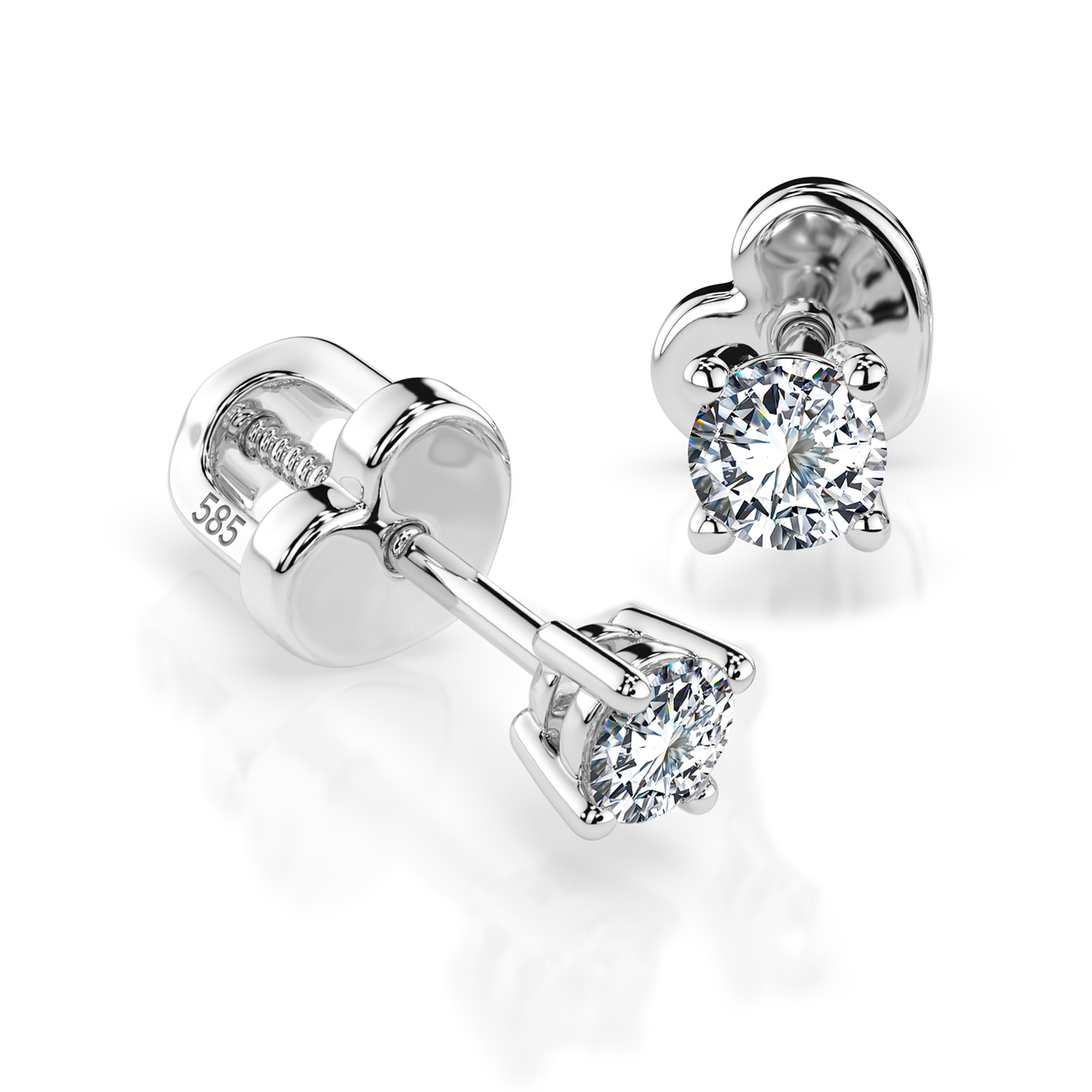0,12 Karat Diamant Ohrstecker mit 2 echten Diamanten, Weißgold 585 / 14K, Gewicht ca. 0.7 g