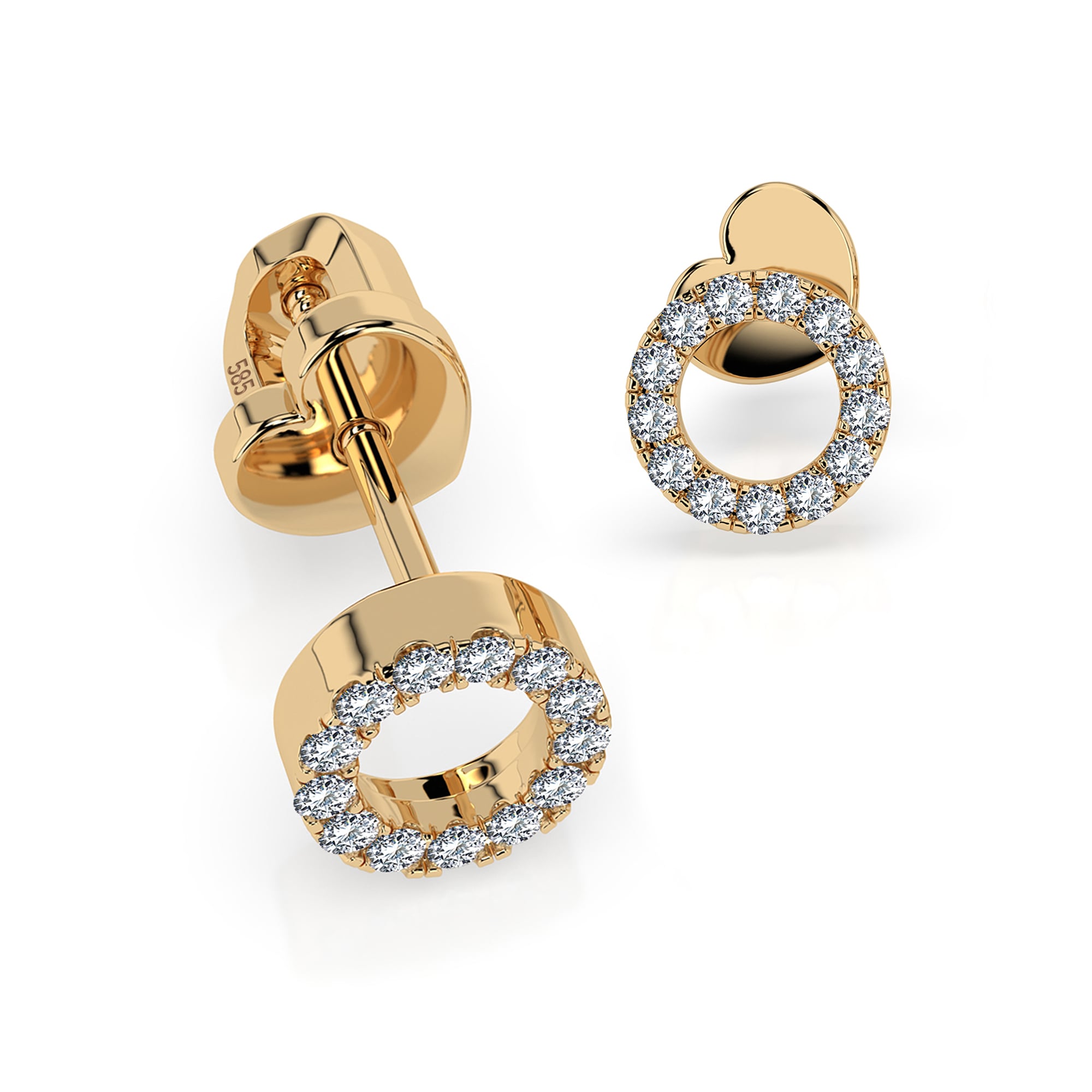 0,16 Karat Diamant Ohrstecker mit 26 echten Diamanten, Gelbgold 585 / 14K, Gewicht ca. 1 g