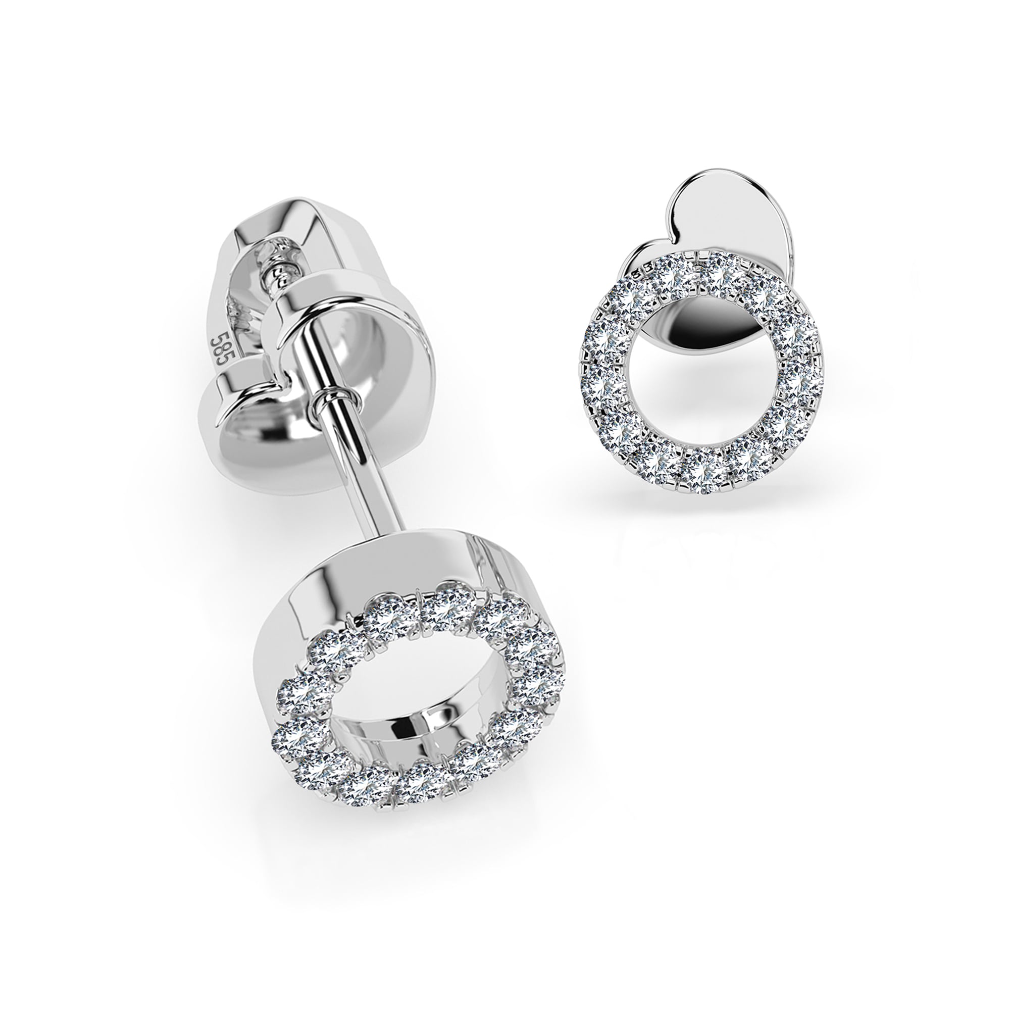 0,16 Karat Diamant Ohrstecker mit 26 echten Diamanten, Weißgold 585 / 14K, Gewicht ca. 1 g
