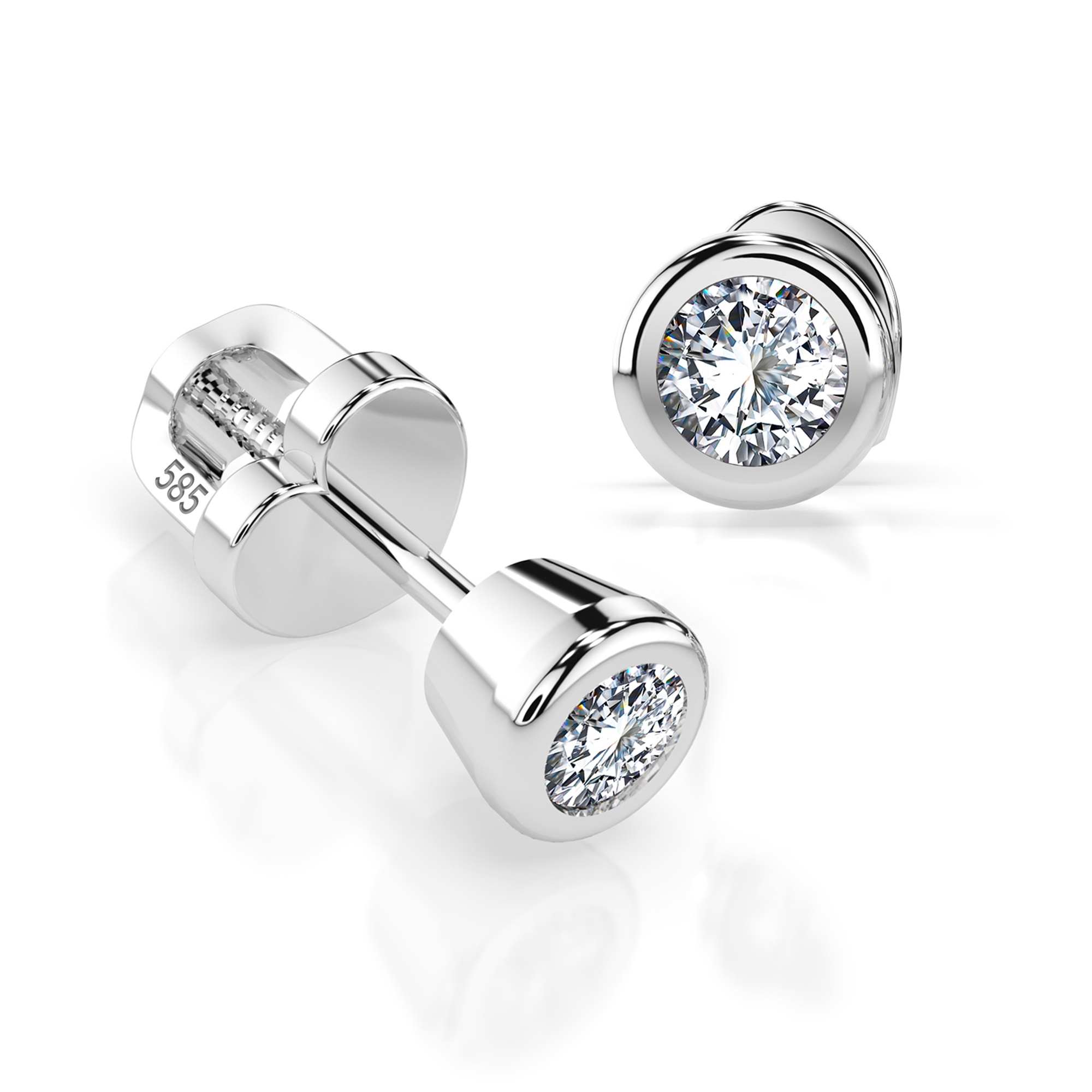 0,10 Karat Diamant Ohrstecker mit 2 echten Diamanten, Weißgold 585 / 14K, Gewicht ca. 0.8 g