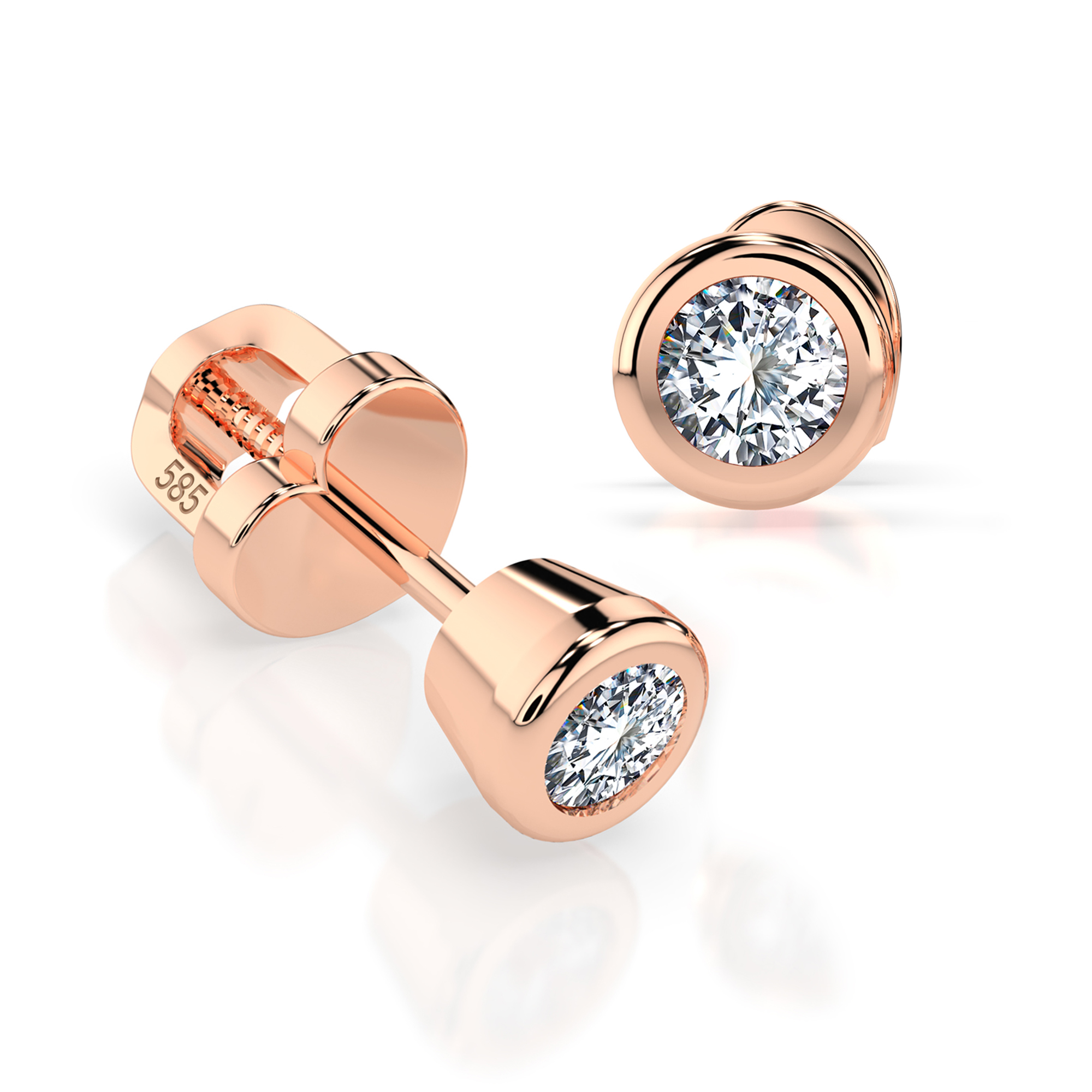 0,10 Karat Diamant Ohrstecker mit 2 echten Diamanten, Rotgold 585 / 14K, Gewicht ca. 0.8 g
