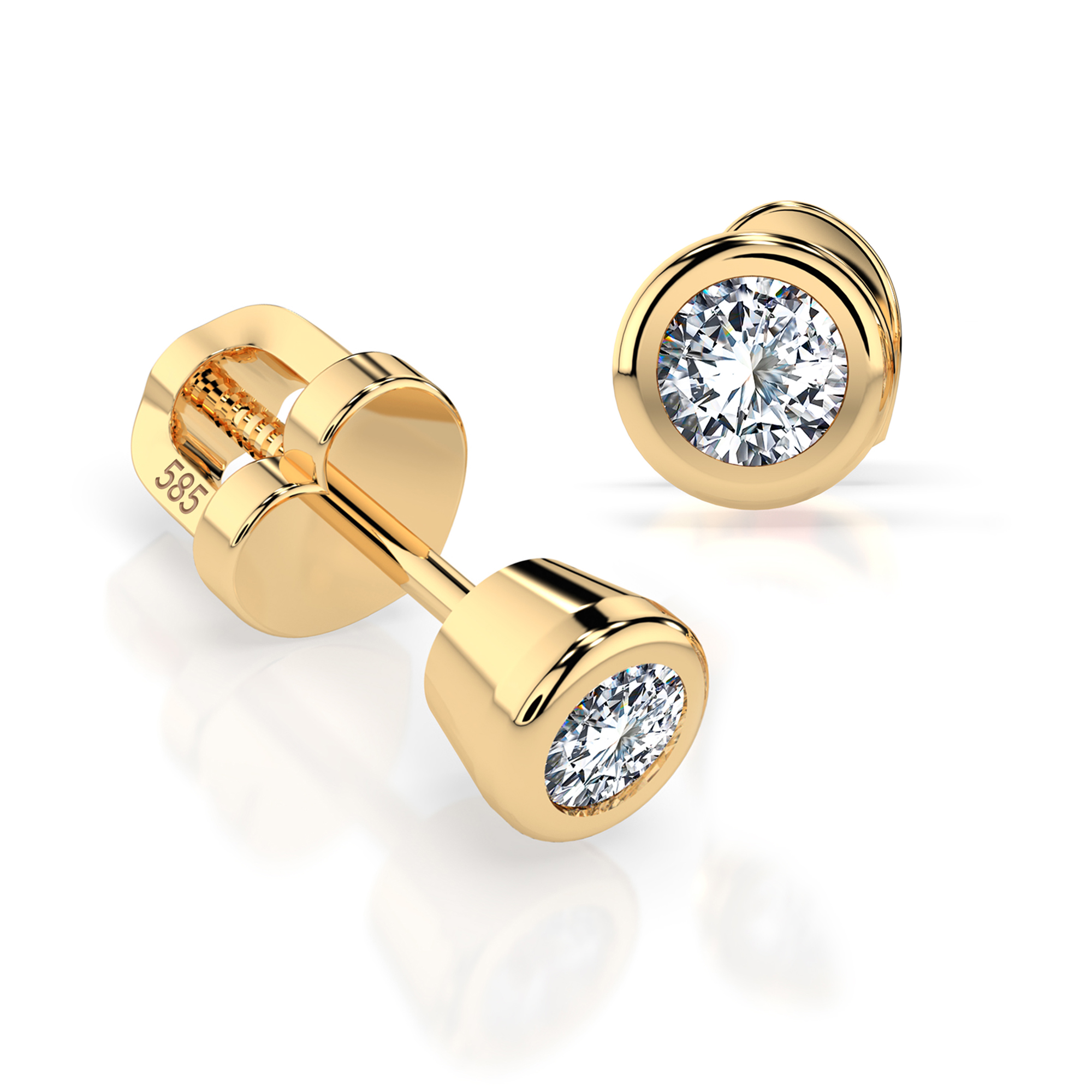 0,10 Karat Diamant Ohrstecker mit 2 echten Diamanten, Gelbgold 585 / 14K, Gewicht ca. 0.8 g