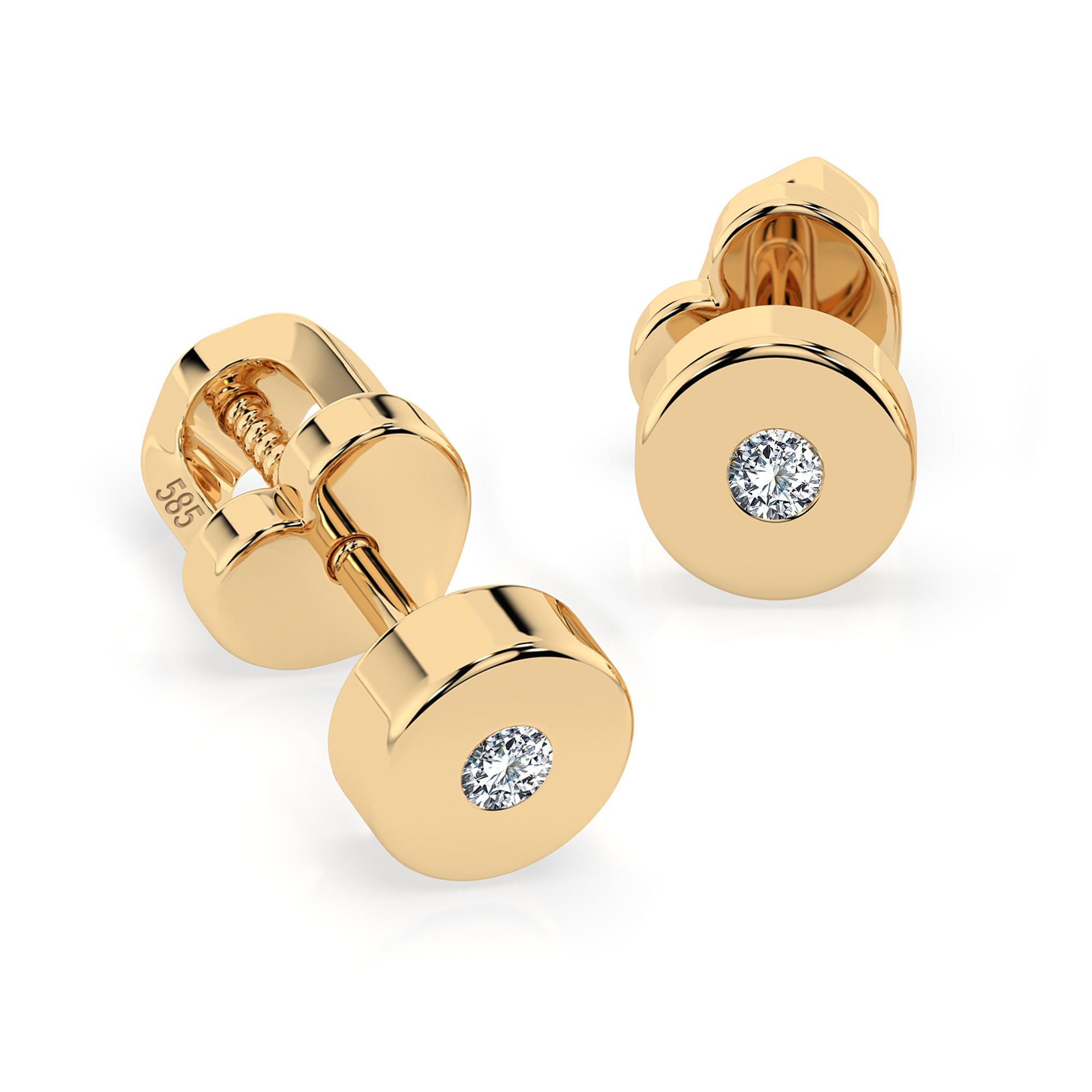 0,04 Karat Diamant Ohrstecker, Gelbgold 585 / 14K, Gewicht ca. 1.3 g