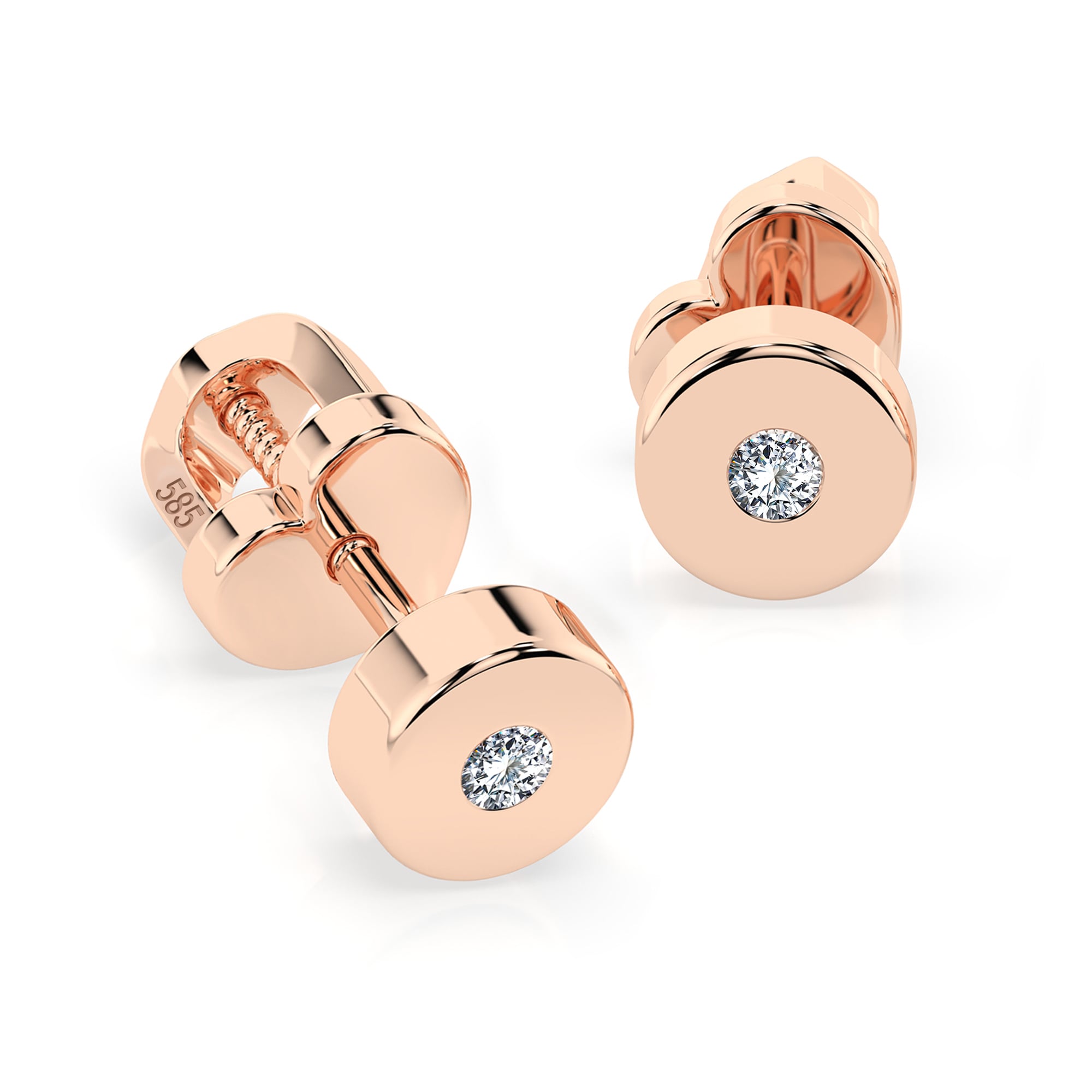 0,04 Karat Diamant Ohrstecker, Rotgold 585 / 14K, Gewicht ca. 1.3 g