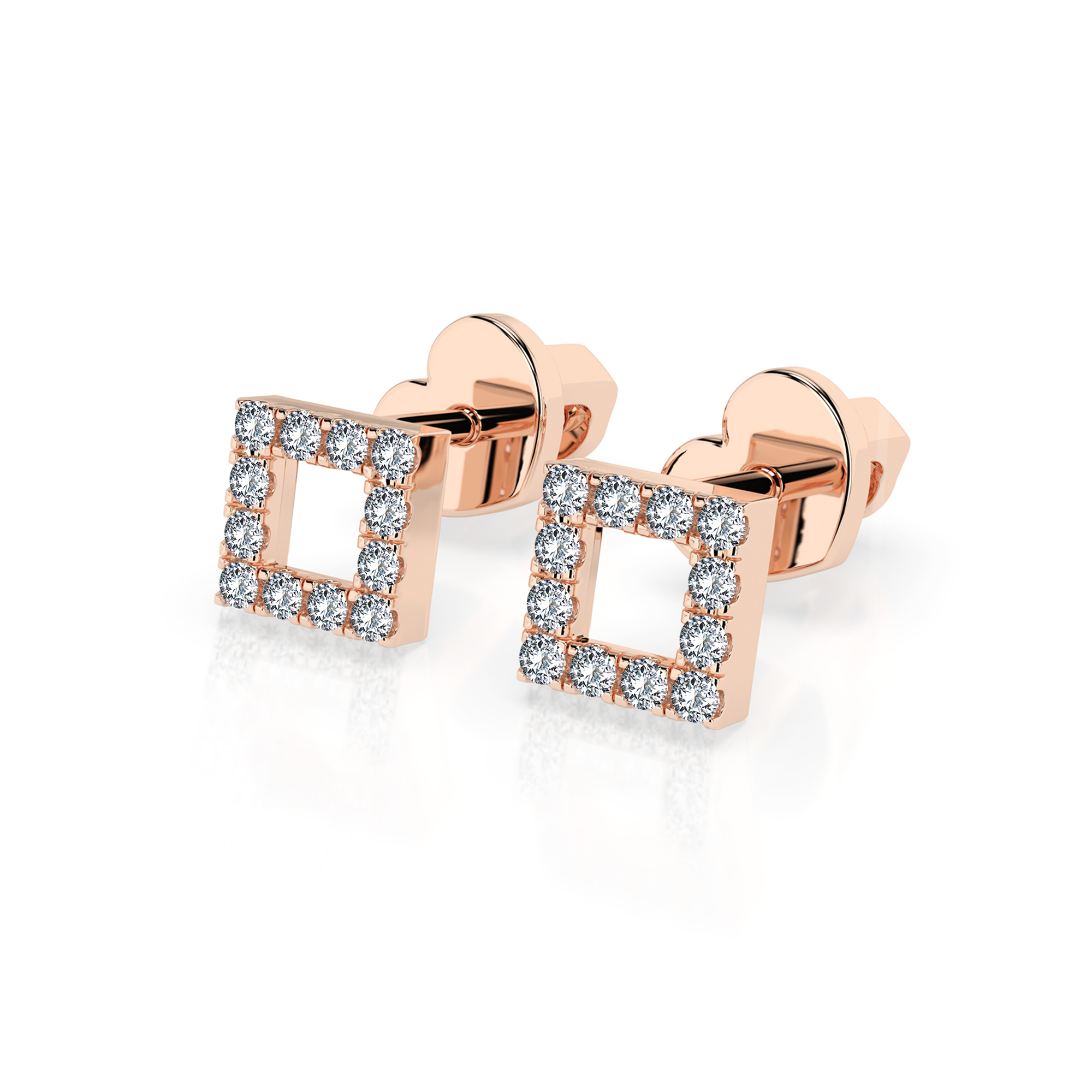 0,14 Karat Diamantohrstecke mit 24 echten Diamantenr, Rotgold 585 / 14K, Gewicht ca. 1 g