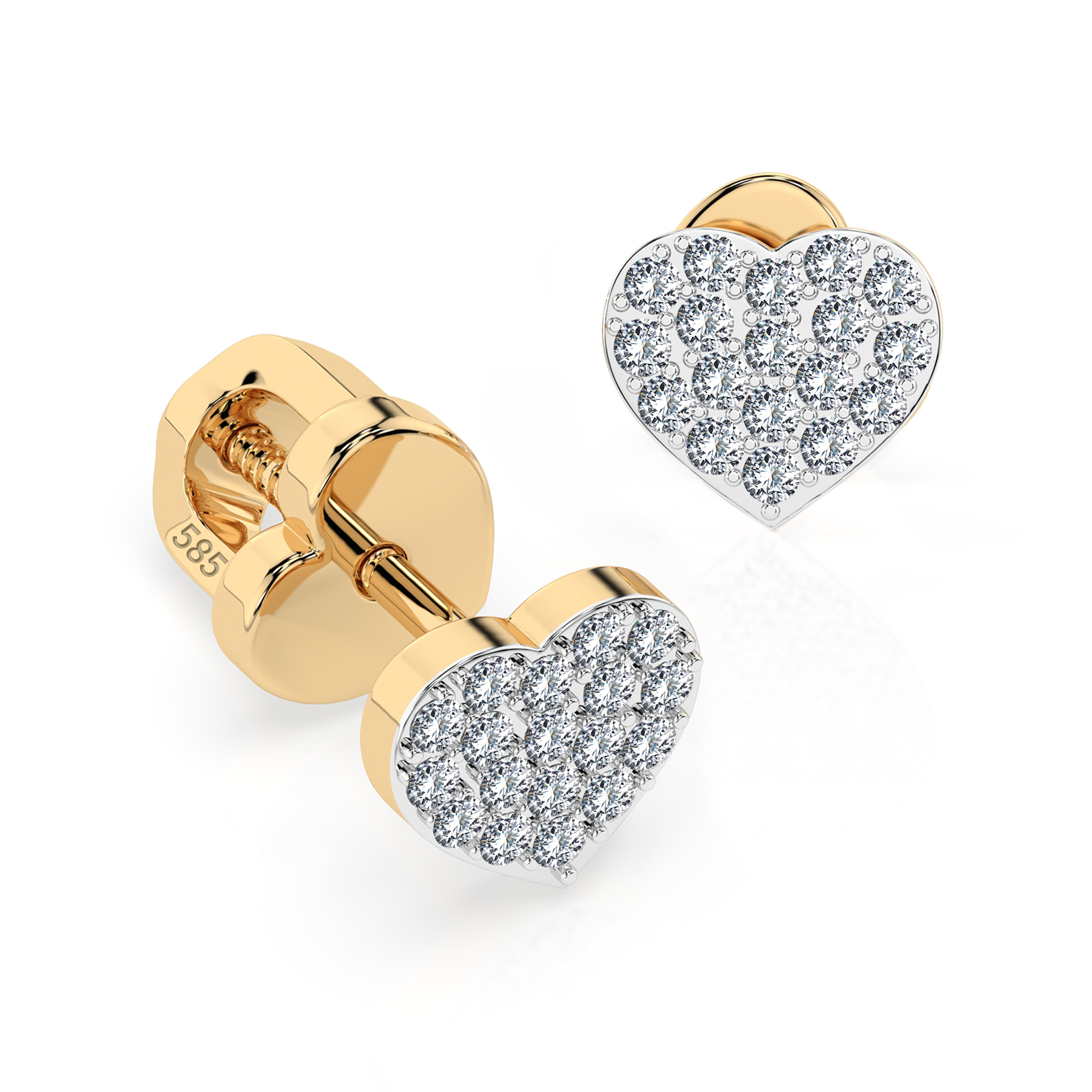 0,18 Karat Diamant Ohrstecker mit 36 echten Diamanten, Gelbgold 585 / 14K, Gewicht ca. 1.2 g