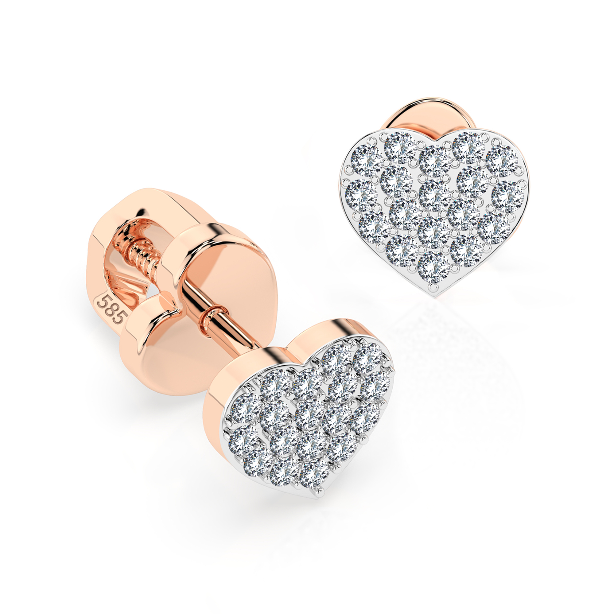 0,18 Karat Diamant Ohrstecker mit 36 echten Diamanten, Rotgold 585 / 14K, Gewicht ca. 1.2 g