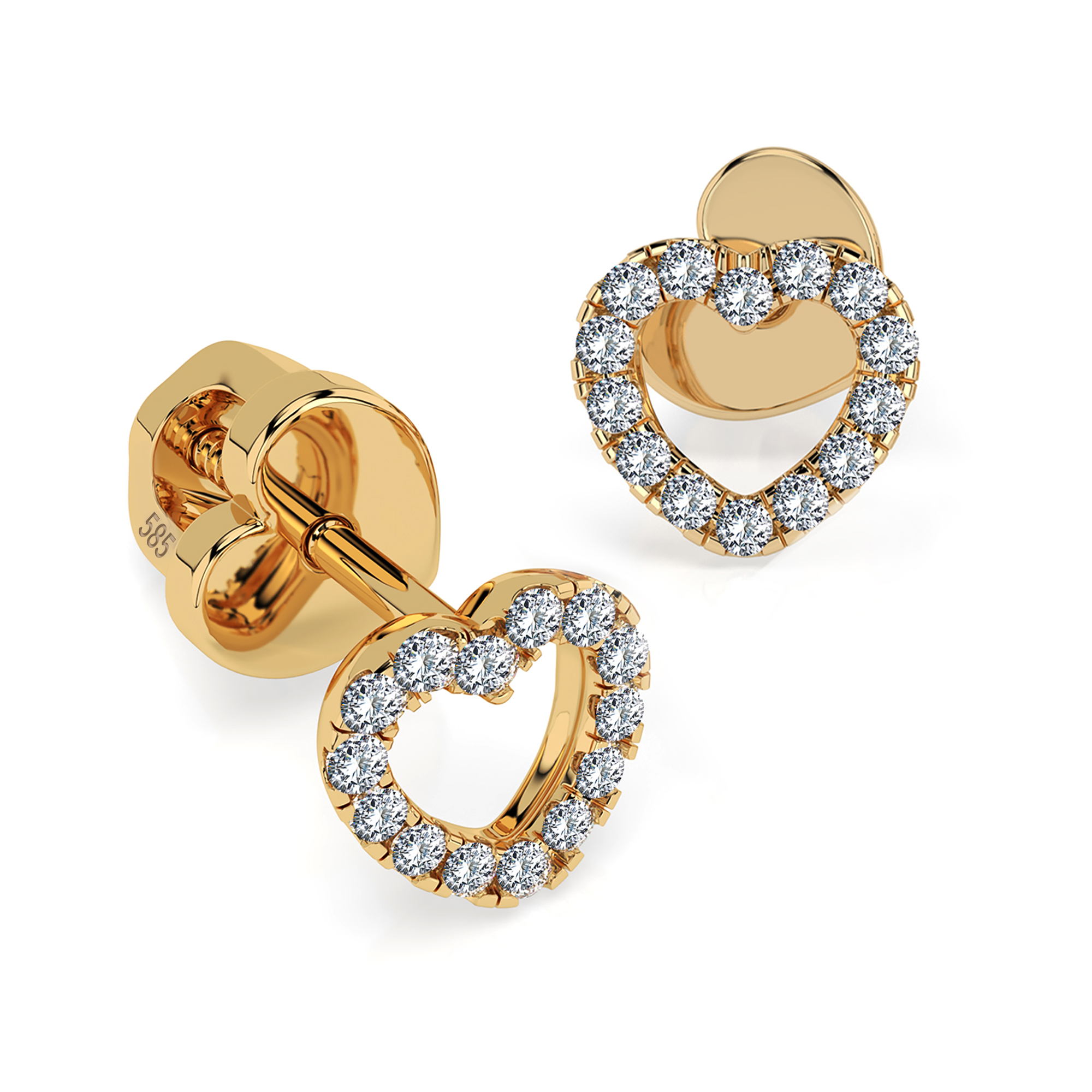 0,14 Karat Diamant Ohrstecker mit 28 echten Diamanten, Gelbgold 585 / 14K, Gewicht ca. 0.9 g