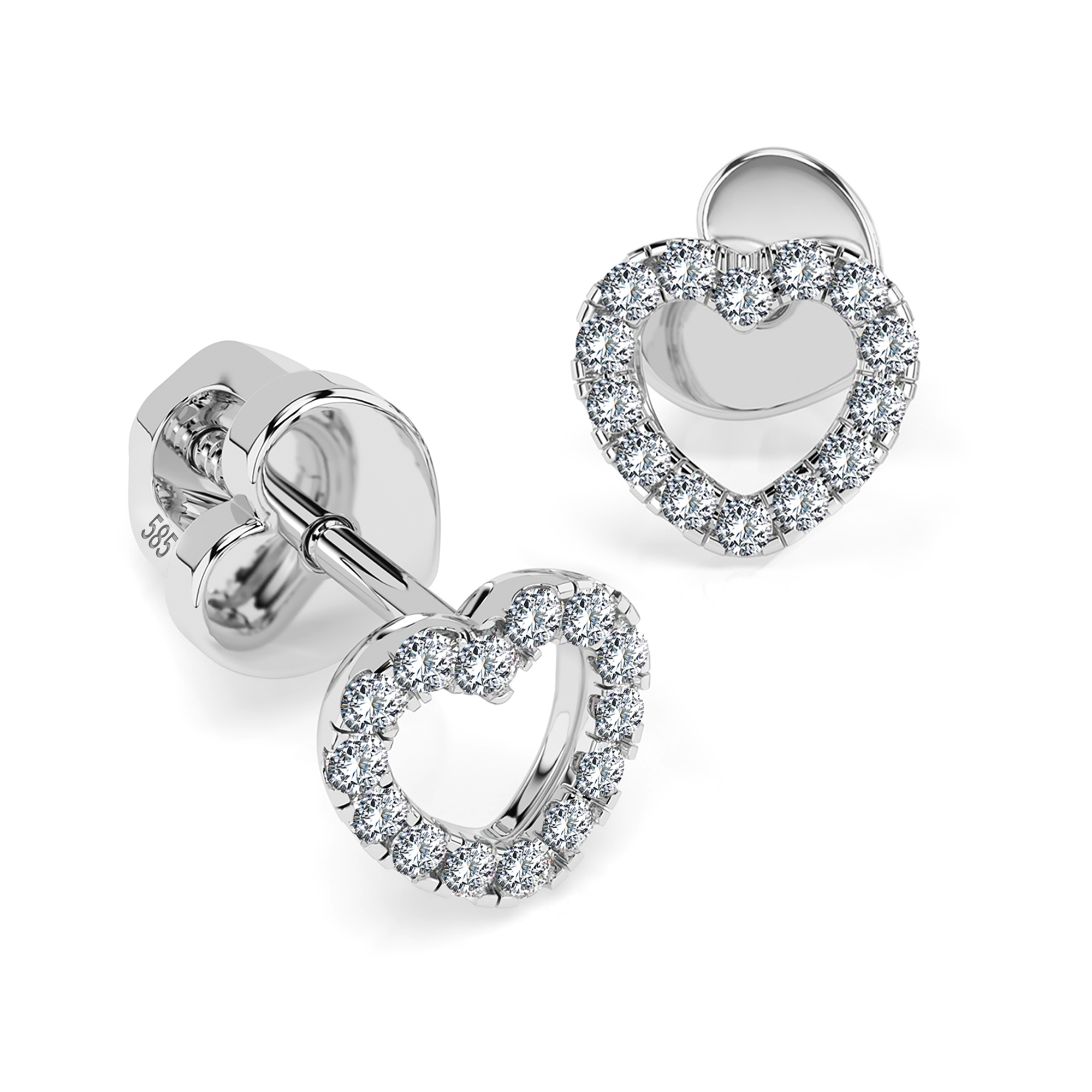 0,14 Karat Diamant Ohrstecker mit 28 echten Diamanten, Weißgold 585 / 14K, Gewicht ca. 0.9 g