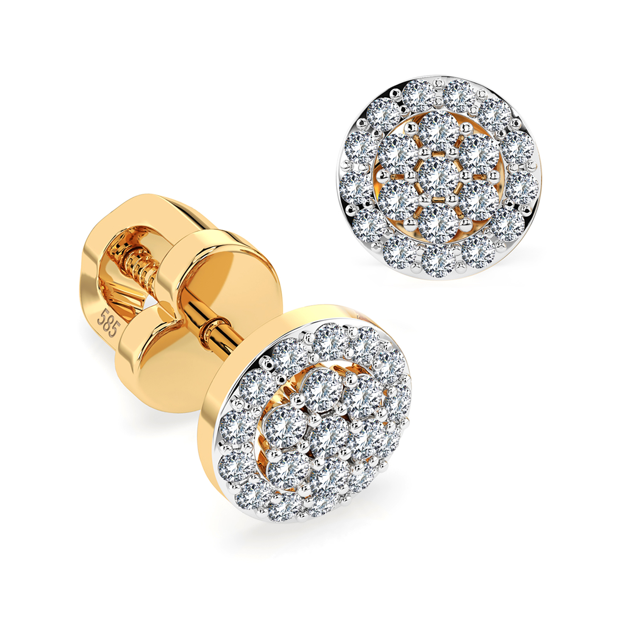 0,30 Karat Diamant Ohrstecker mit 40 echten Diamanten, Gelbgold 585 / 14K, Gewicht ca. 1.2 g