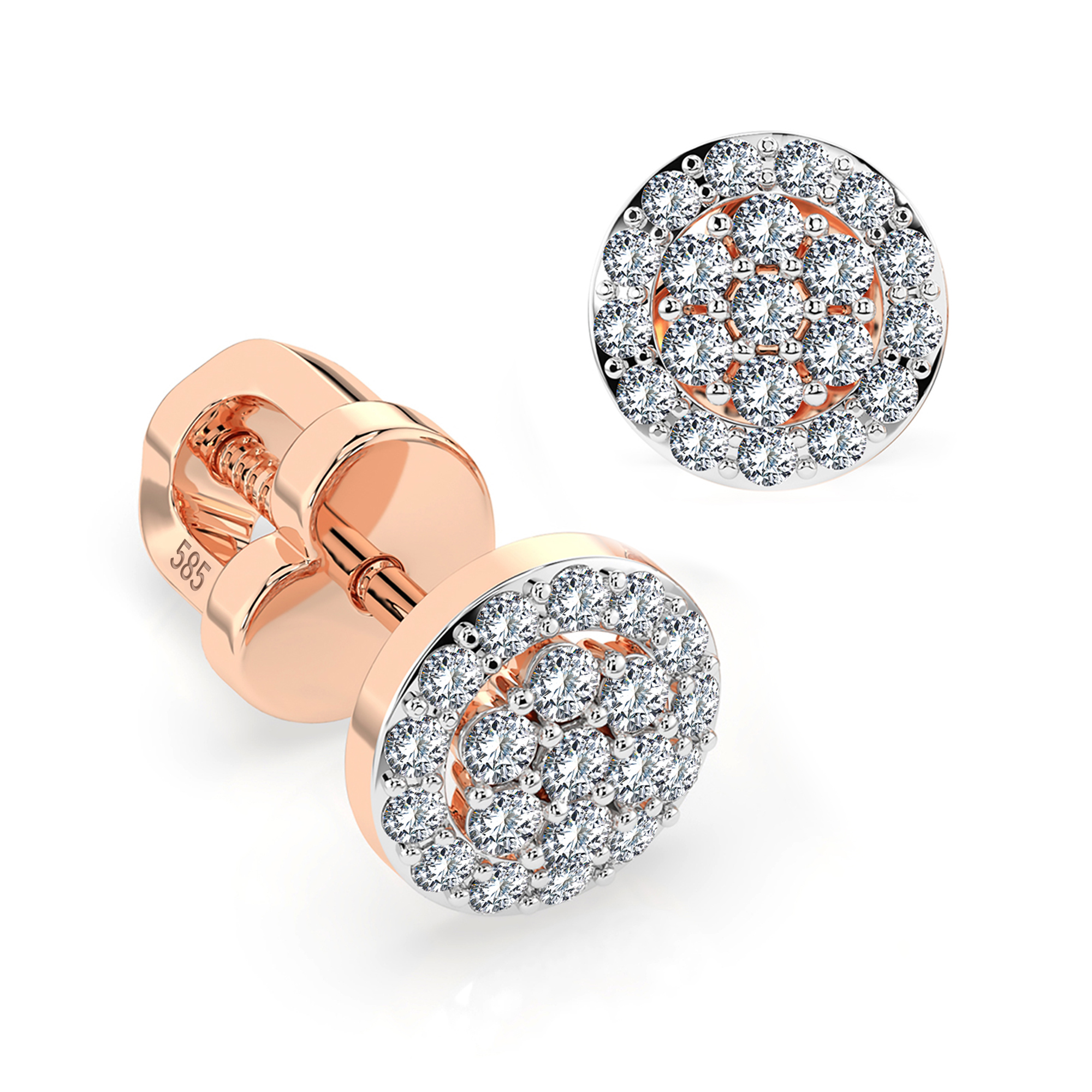 0,30 Karat Diamant Ohrstecker mit 40 echten Diamanten, Rotgold 585 / 14K, Gewicht ca. 1.2 g