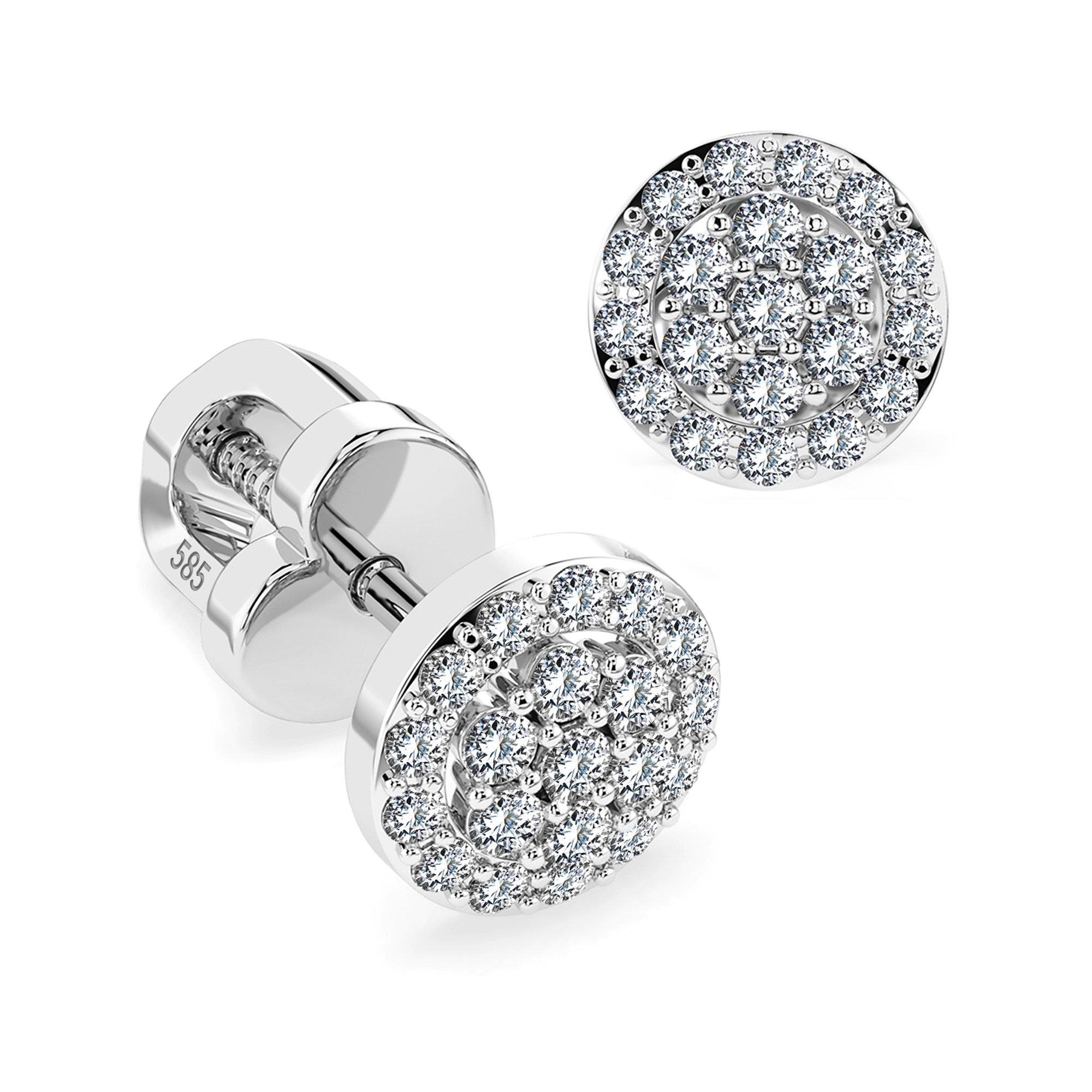0,30 Karat Diamant Ohrstecker mit 40 echten Diamanten, Weißgold 585 / 14K, Gewicht ca. 1.2 g