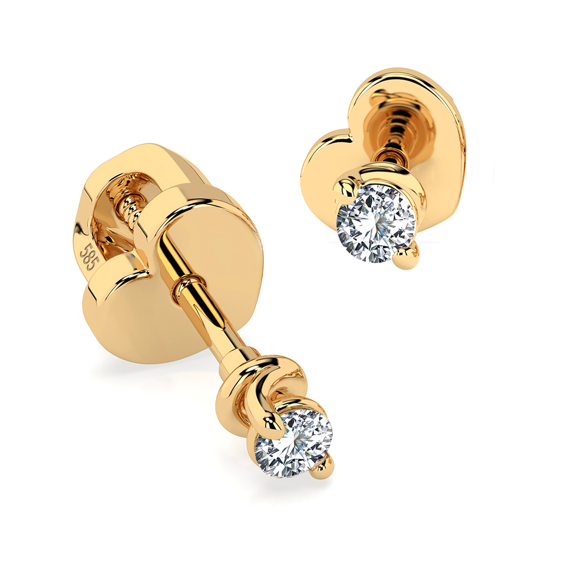 0,08 Karat Diamant Ohrstecker mit 2 echten Diamanten, Gelbgold 585 / 14K, Gewicht ca. 0.8 g