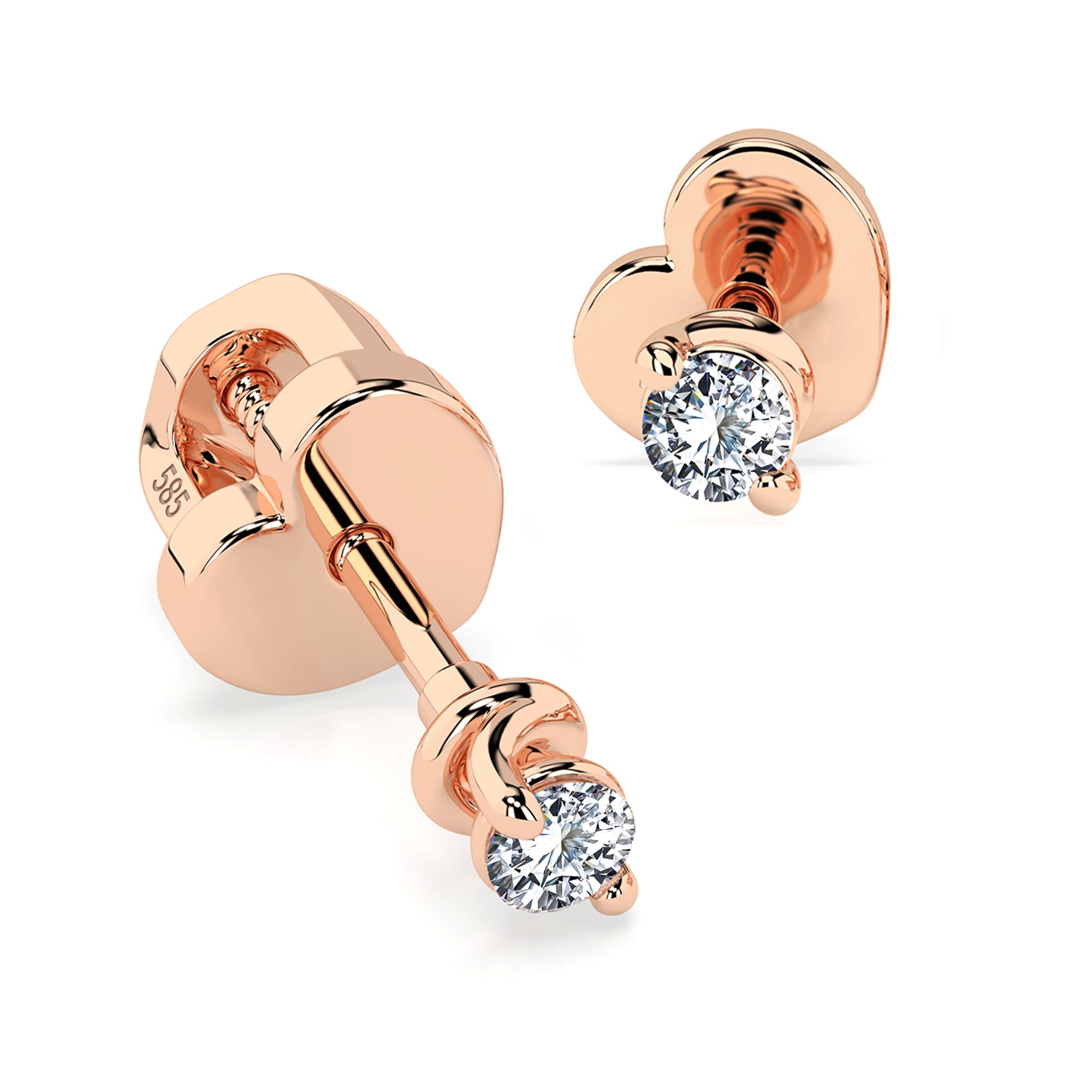 0,08 Karat Diamant Ohrstecker mit 2 echten Diamanten, Rotgold 585 / 14K, Gewicht ca. 0.8 g