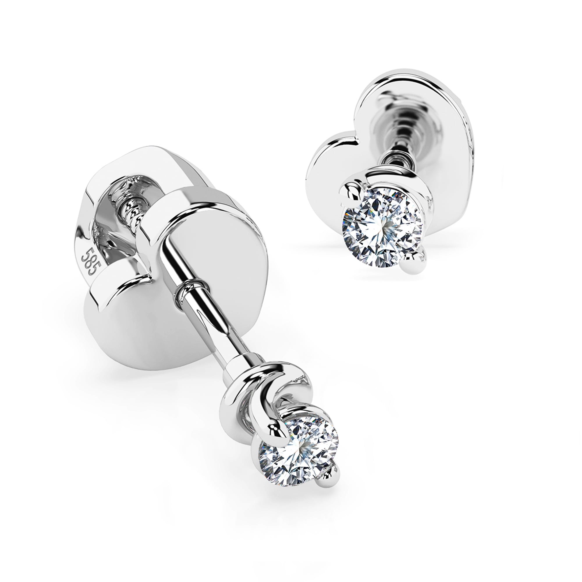 0,08 Karat Diamant Ohrstecker mit 2 echten Diamanten, Weißgold 585 / 14K, Gewicht ca. 0.8 g