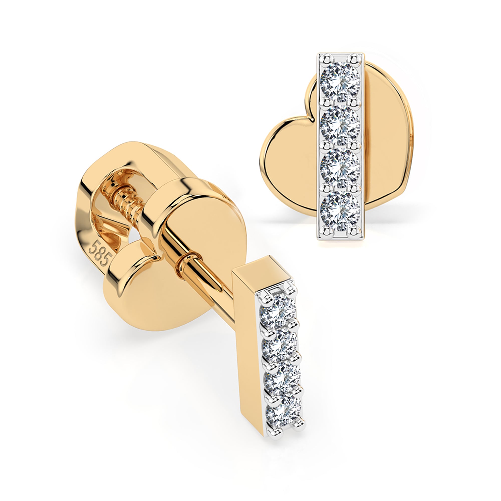 0,08 Karat Diamant Ohrstecker mit 8 echten Diamanten, Gelbgold 585 / 14K, Gewicht ca. 0.8 g