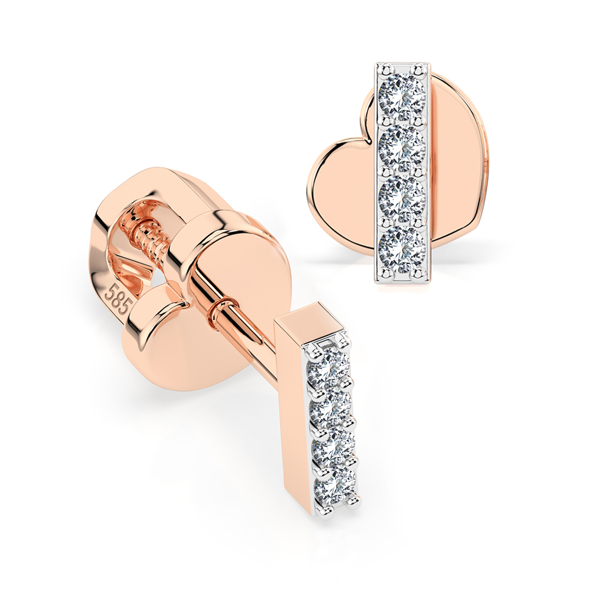 0,08 Karat Diamant Ohrstecker mit 8 echten Diamanten, Rotgold 585 / 14K, Gewicht ca. 0.8 g