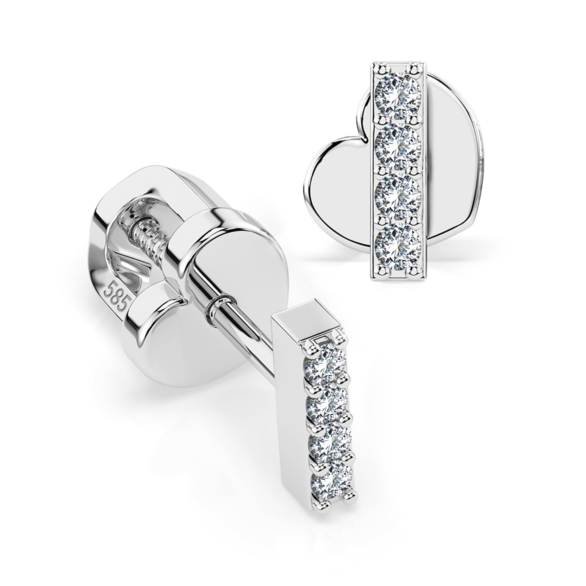 0,08 Karat Diamant Ohrstecker mit 8 echten Diamanten, Weißgold 585 / 14K, Gewicht ca. 0.8 g