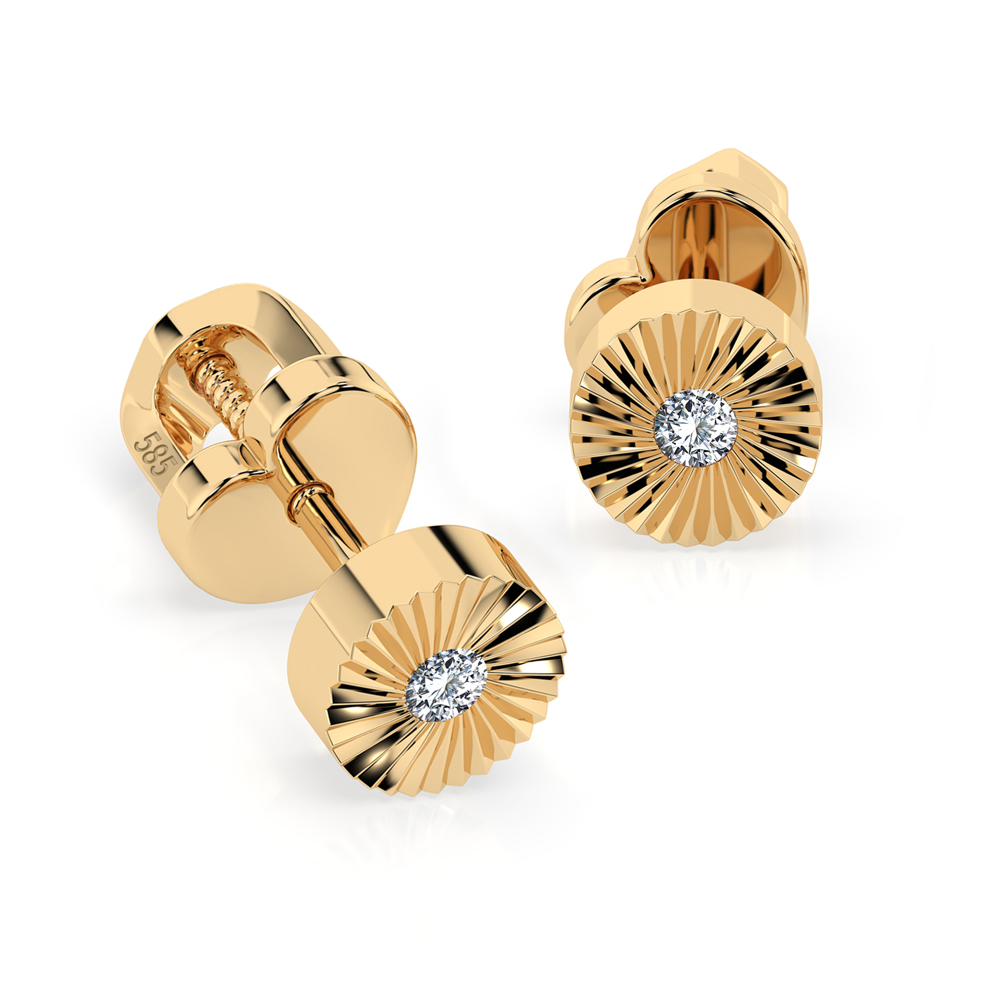 0,04 Karat Diamant Ohrstecker mit 2 echten Diamanten, Gelbgold 585 / 14K, Gewicht ca. 1.3 g