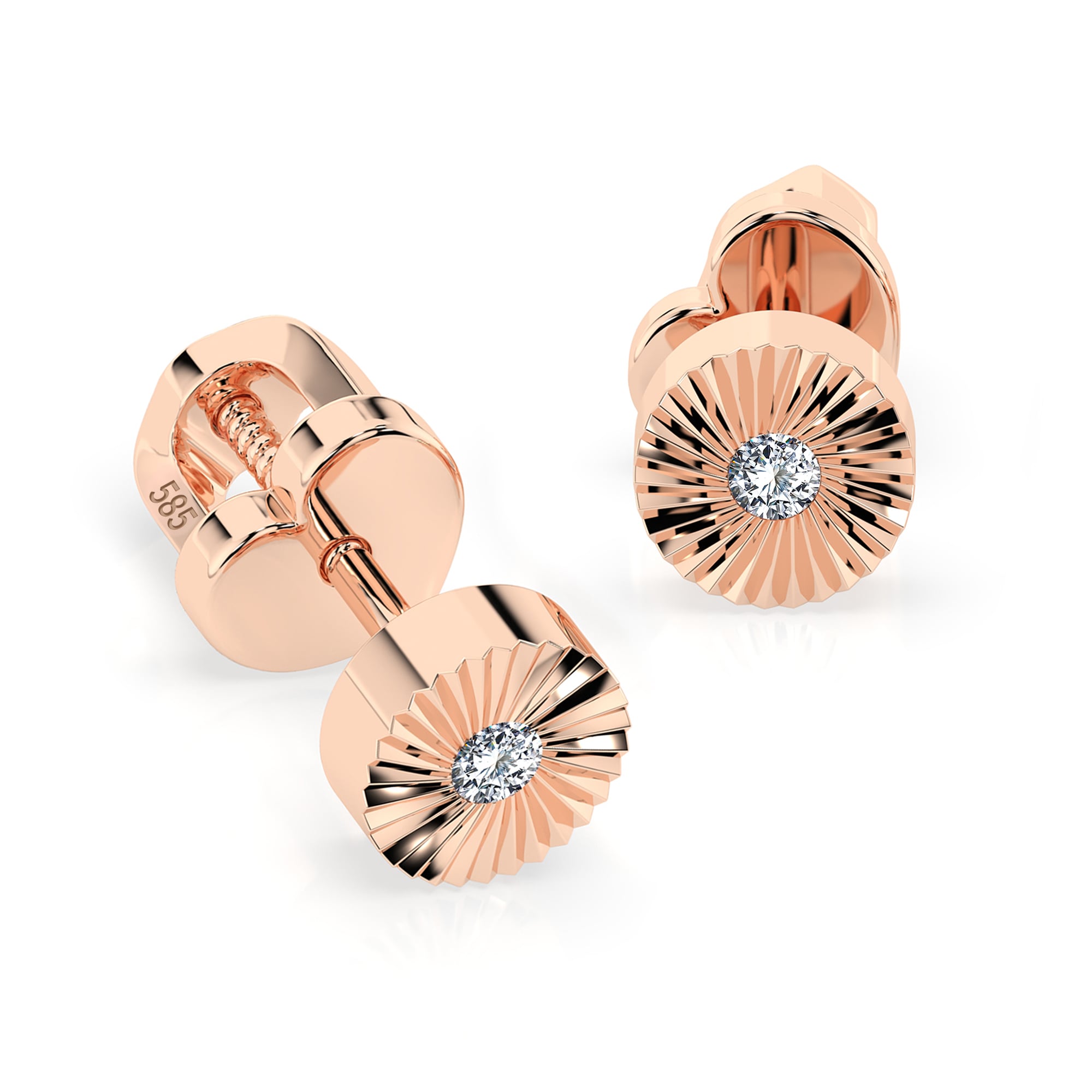 0,04 Karat Diamant Ohrstecker mit 2 echten Diamanten, Rotgold 585 / 14K, Gewicht ca. 1.3 g