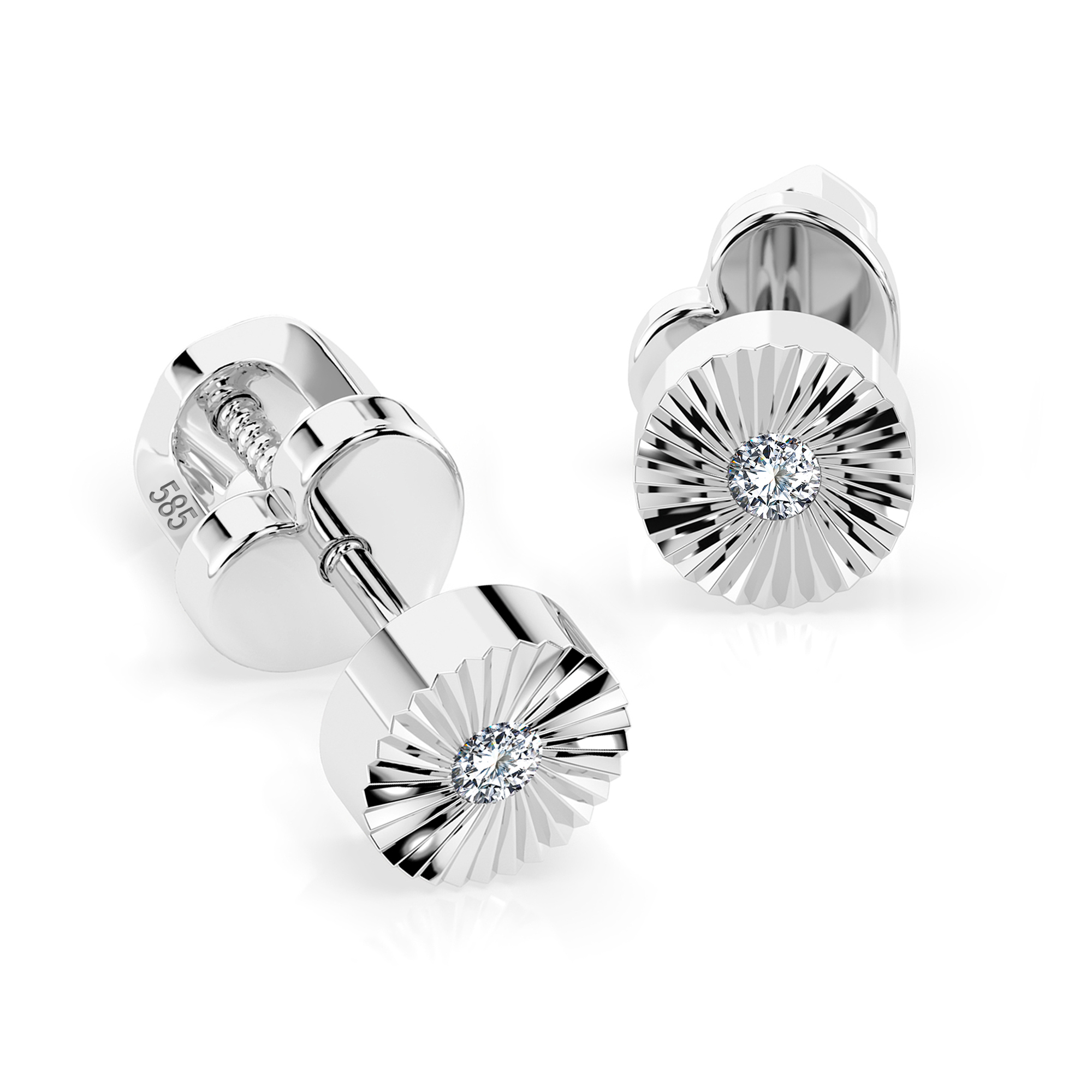 0,04 Karat Diamant Ohrstecker mit 2 echten Diamanten, Weißgold 585 / 14K, Gewicht ca. 1.3 g