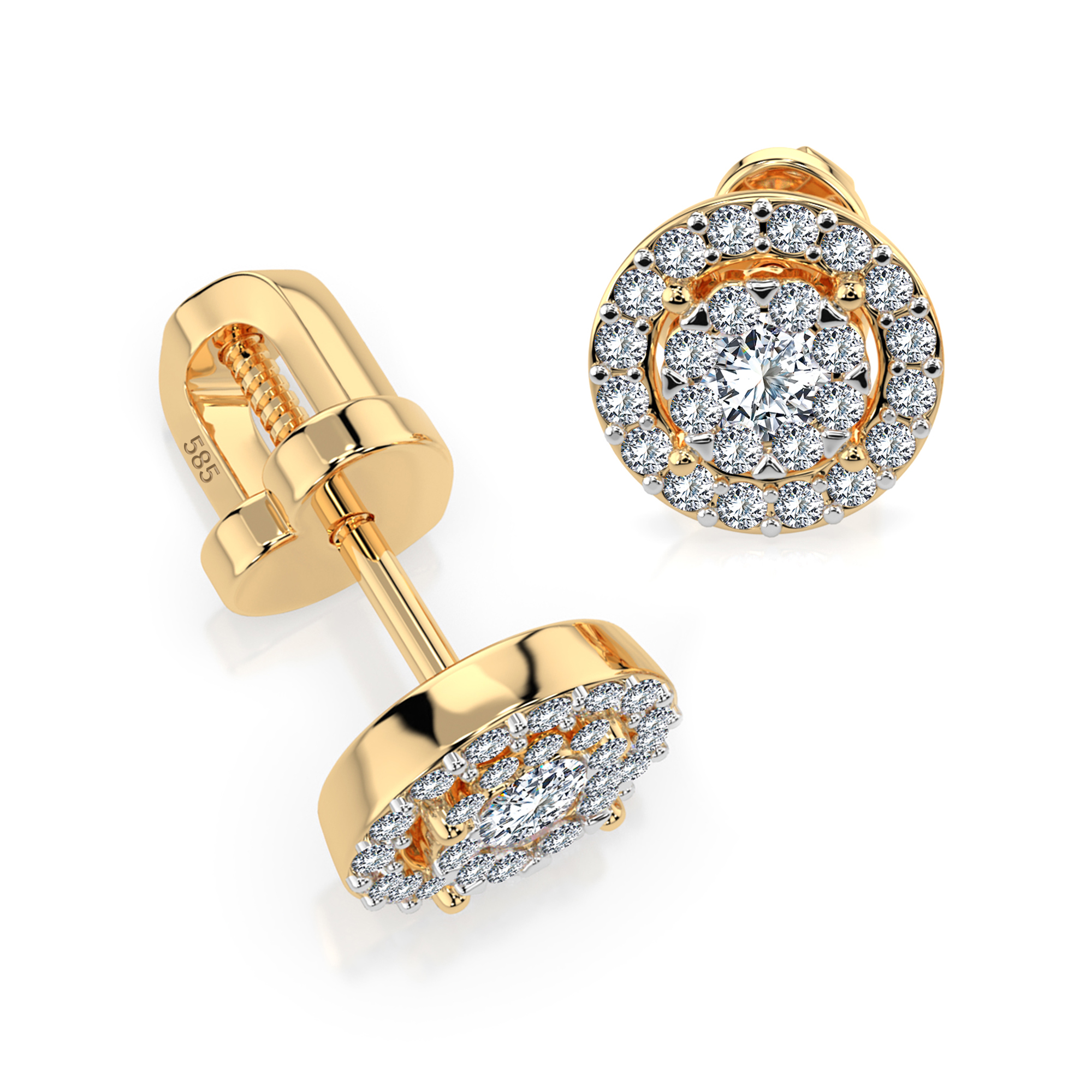 0,22 Karat Diamant Ohrstecker mit 50 echten Diamanten, Gelbgold 585 / 14K, Gewicht ca. 1.3 g
