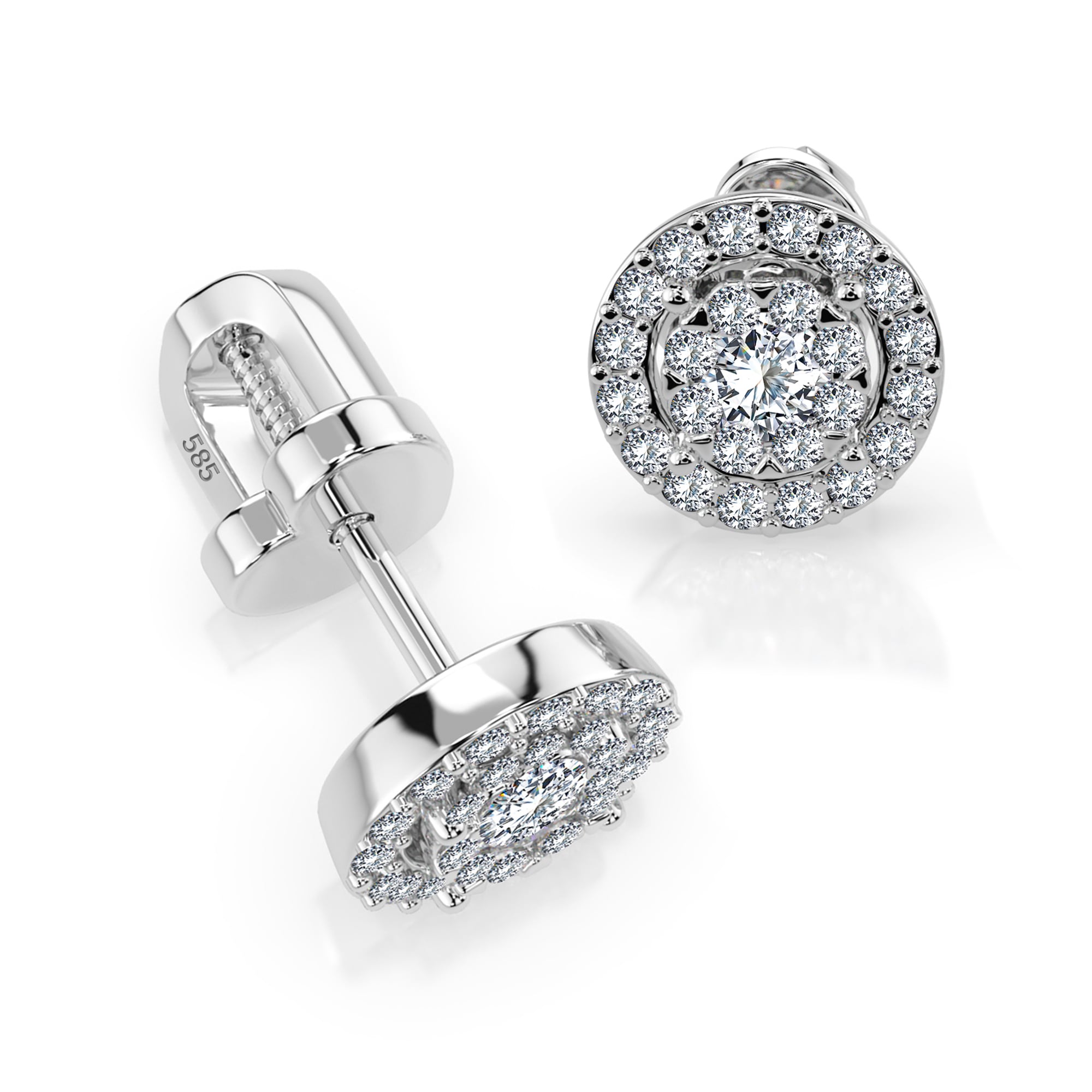 0,22 Karat Diamant Ohrstecker mit 50 echten Diamanten, Weißgold 585 / 14K, Gewicht ca. 1.3 g