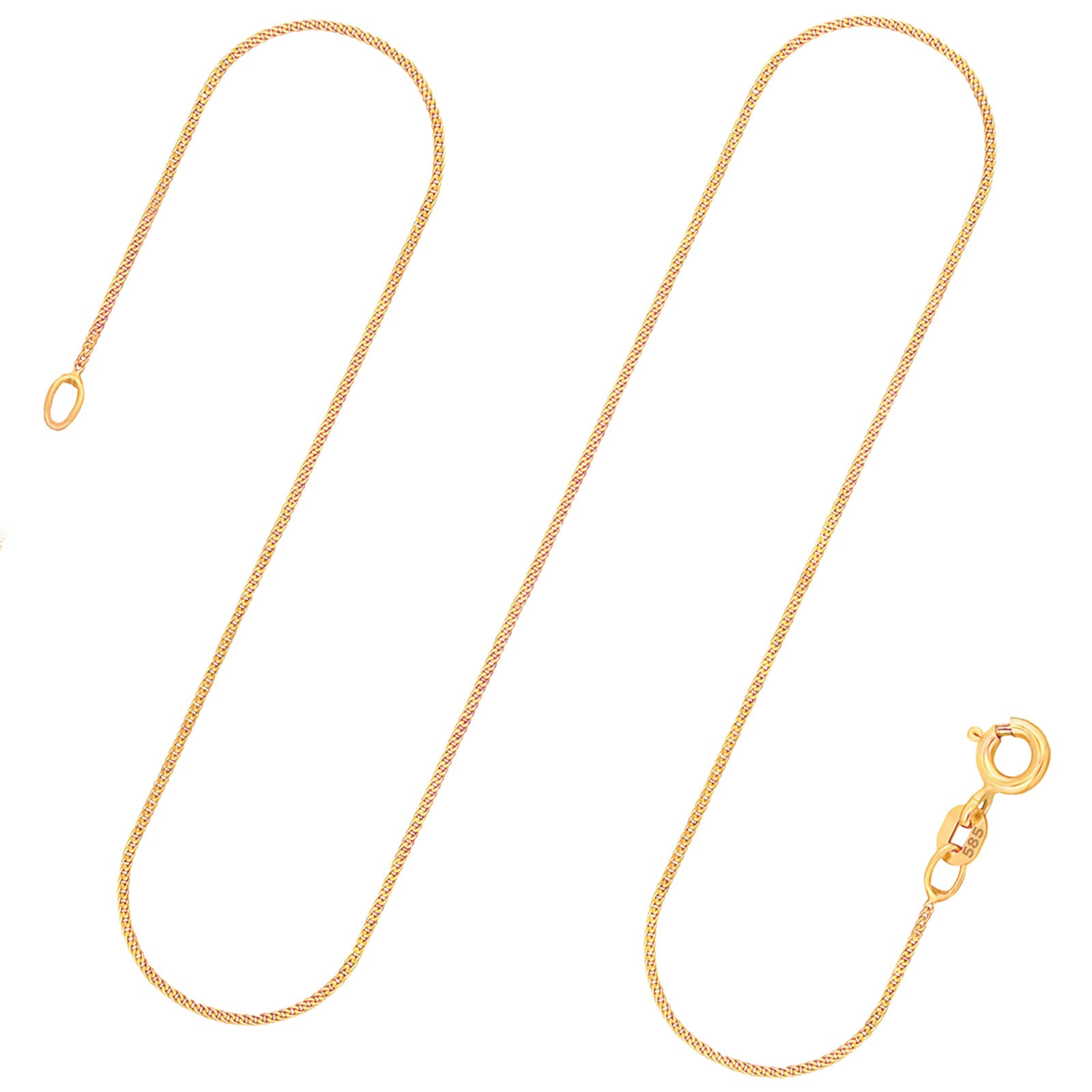 Goldkette als Panzerkette flach in Gelbgold 375 / 9K, 42 cm lang, 0,8 mm breit, Gewicht ca. 1 g.