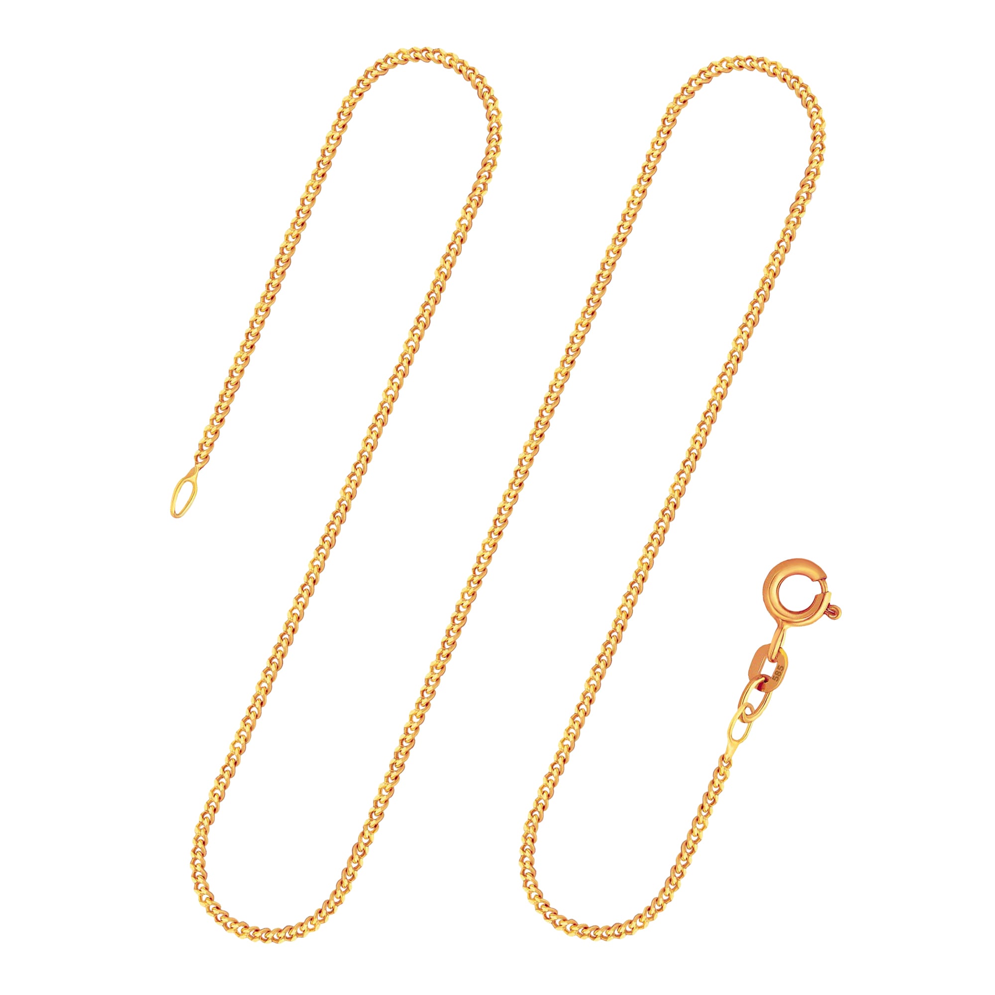 Goldkette als Panzerkette flach in Gelbgold 585 / 14K, 36 cm lang, 1,6 mm breit, Gewicht ca. 3 g.