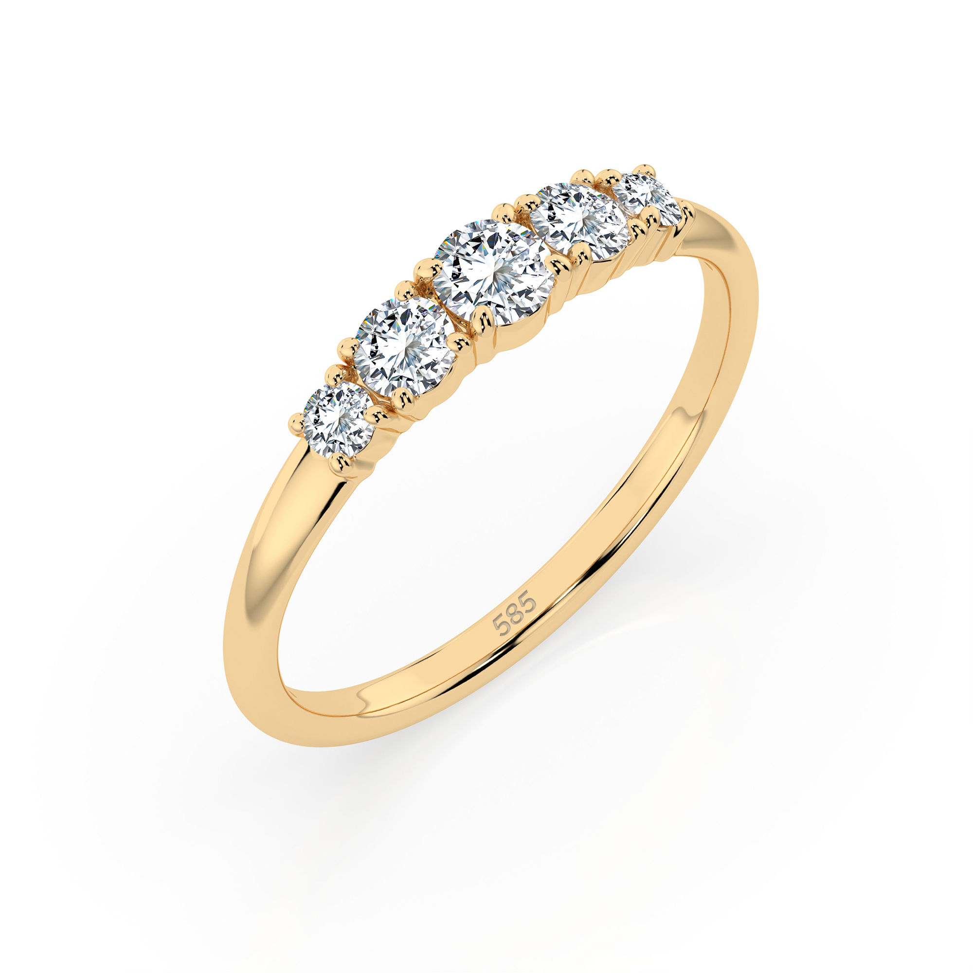 0,42 Karat Diamant Verlobungsring mit 5 Diamanten, Gelbgold 585 / 14K, Weite 60 mm, Gewicht ca. 1.5 g.