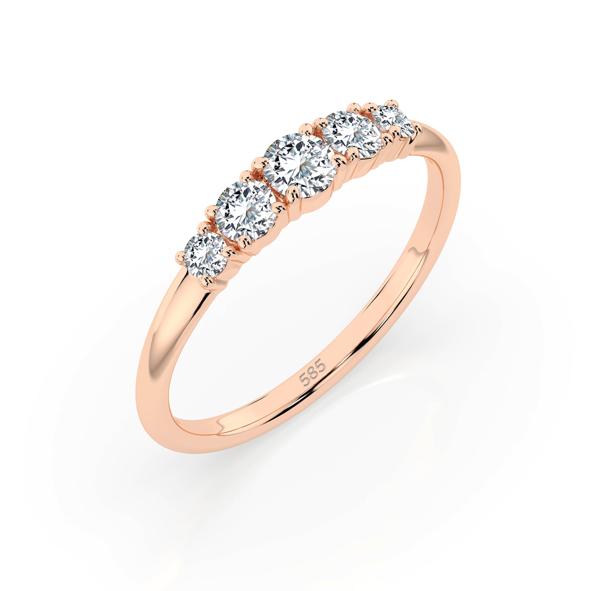 0,42 Karat Diamant Verlobungsring mit 5 Diamanten, Rotgold 585 / 14K, Weite 47 mm, Gewicht ca. 1.5 g.